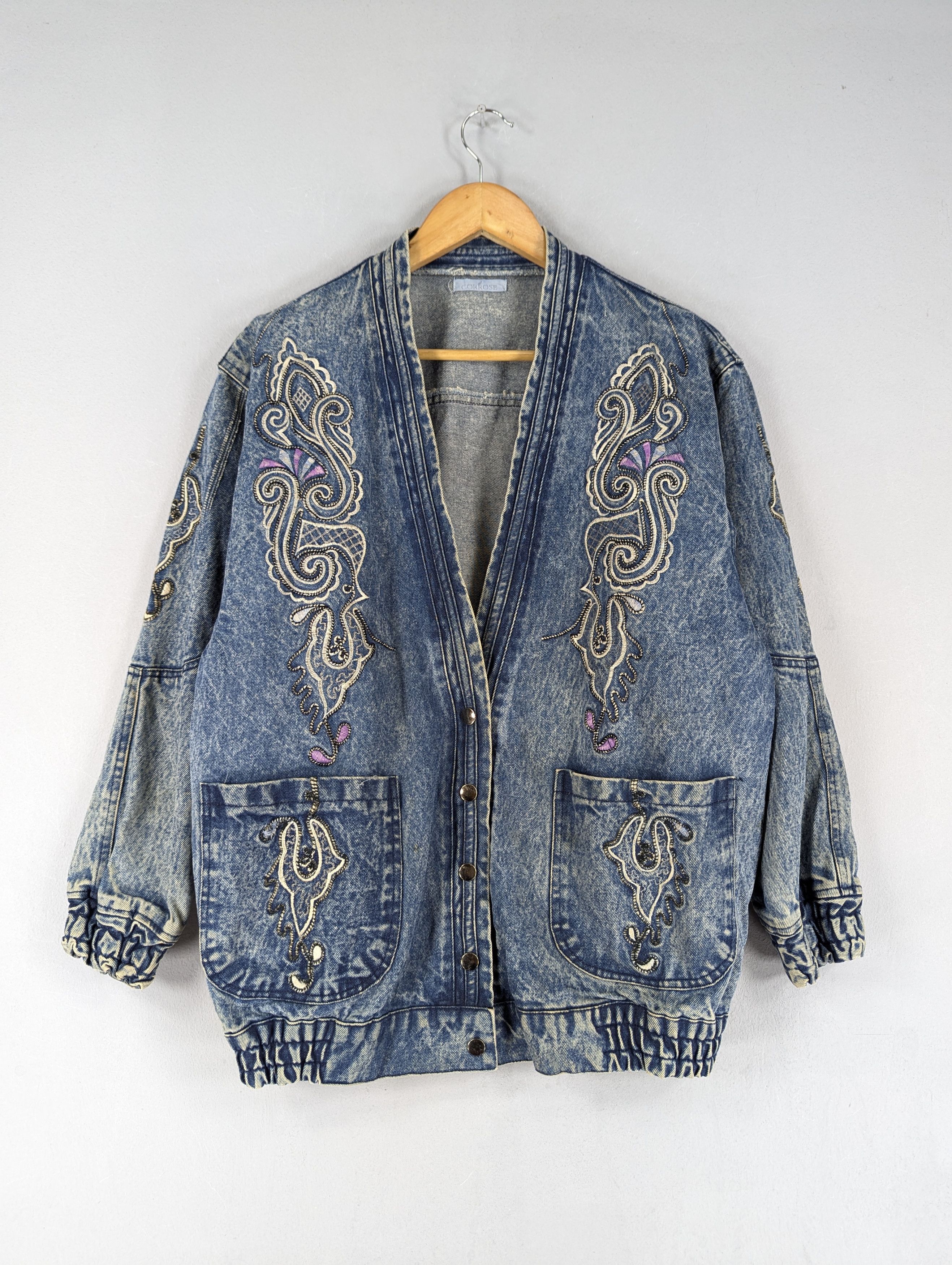 Vintage Corrose Cardigan Embroidery Denim Jacket