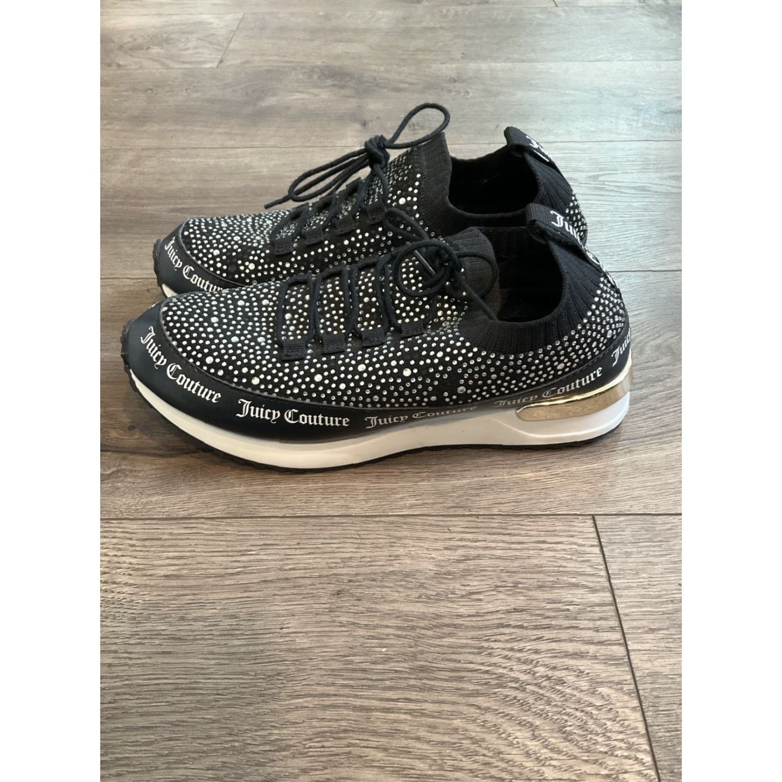 Juicy Couture Juicy Couture Bellamy Embellished Sneakers Women 7.5 Black Crystal Bling Lace Up Athletic Sneaker Comfort Memory Foam Manmade Outsole Textile Upper Size US 7.5 / IT 37.5 - 2 Thumbnail