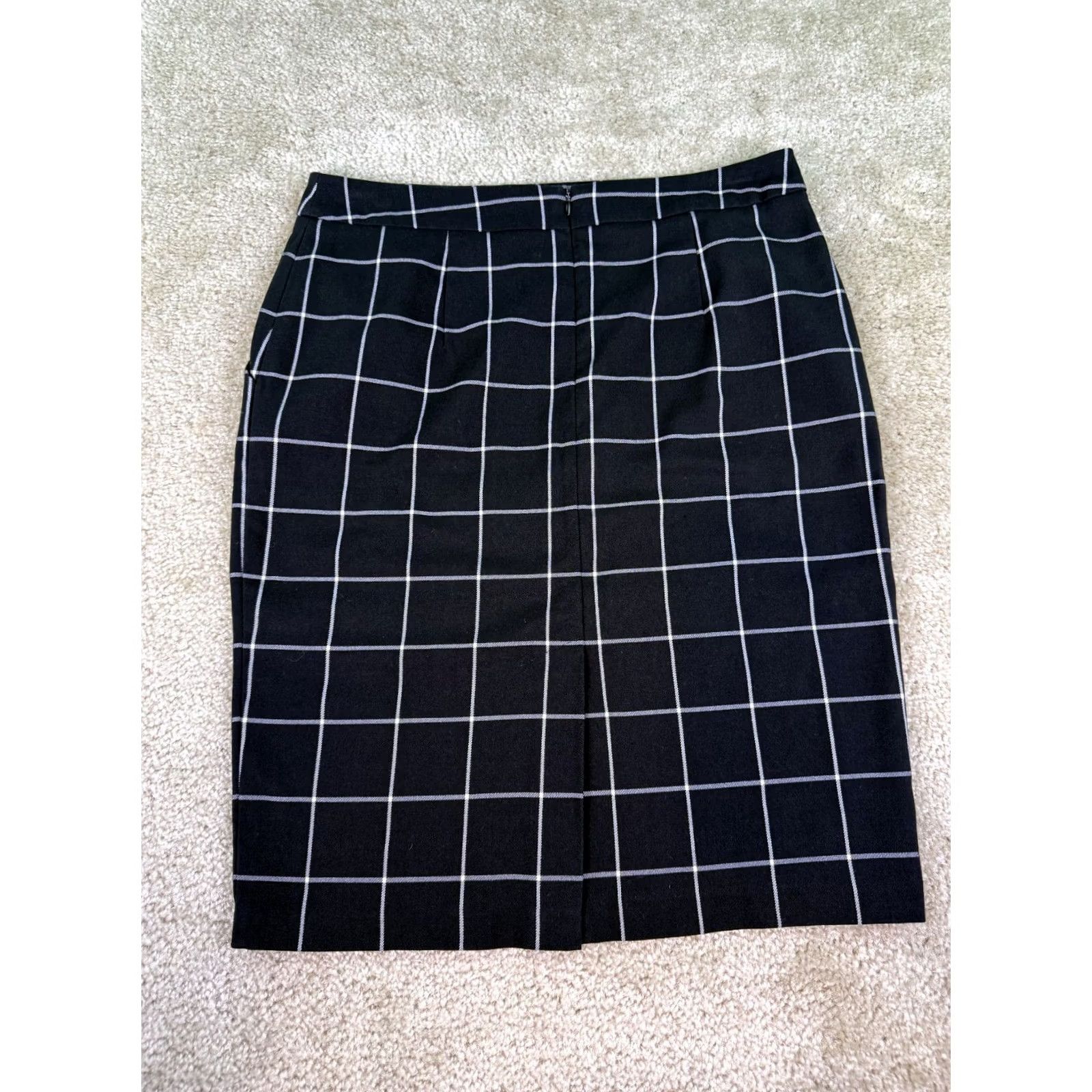 Vintage Kennar Skirt Women's Black Mini Size 8 Windowpane Slit Office Size 30" / US 8 / IT 44 - 2 Thumbnail
