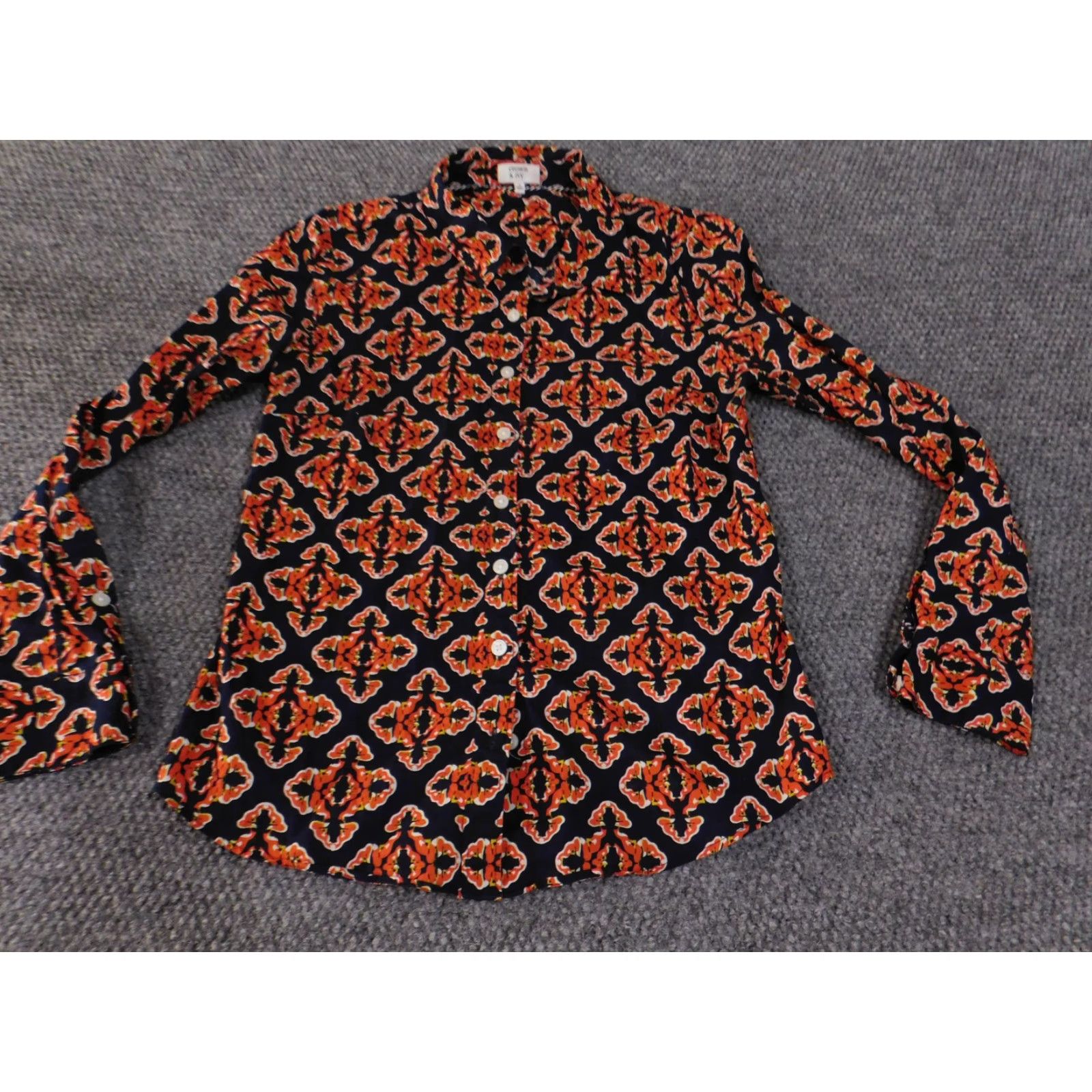 Vintage Crown & Ivy Shirt Womens Small Navy Floral Button Up Long Sleeve Cotton Size S / US 4 / IT 40 - 4 Thumbnail