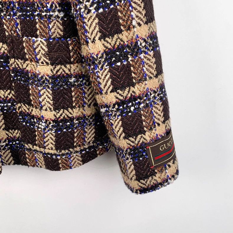 Gucci Gucci Dark brown plaid wool round neck single-breasted lon Size XS / US 0-2 / IT 36-38 - 4 Thumbnail