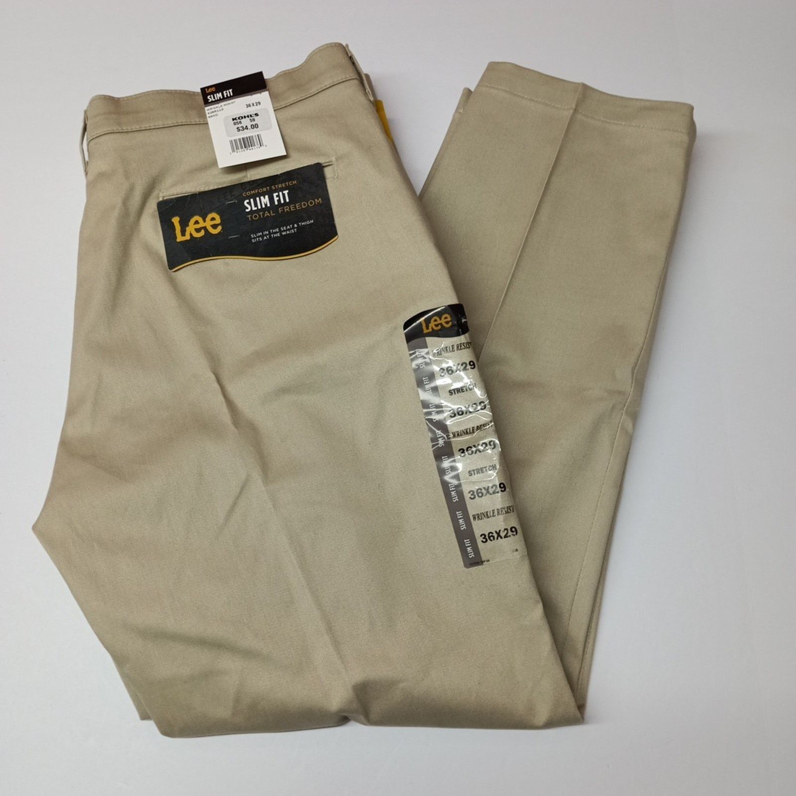 Lee Lee Total Freedom Slim Fit Khaki Men's 36x29 Sand Flat Front Size US 36 / EU 52 - 1 Thumbnail