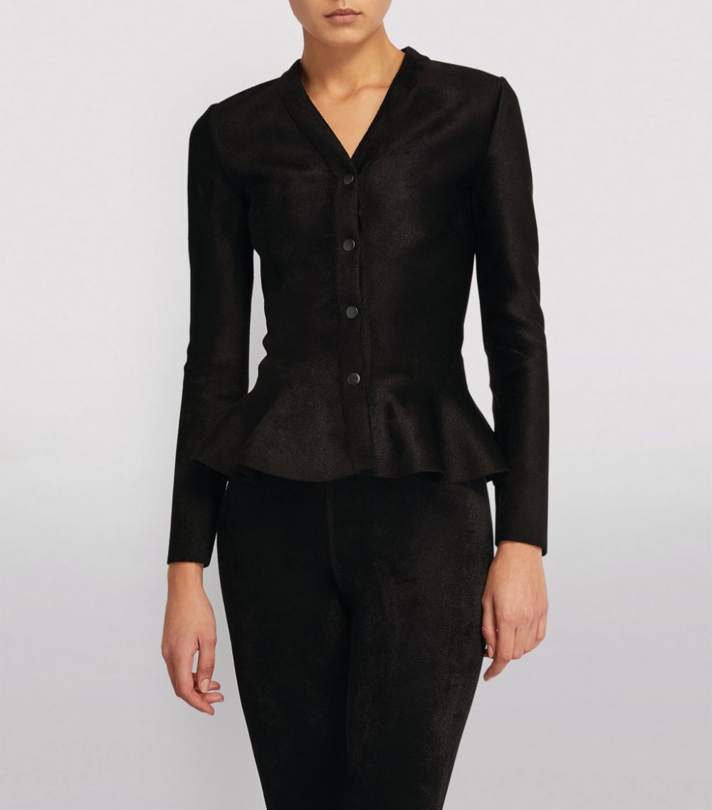 Alaia Womens Alaïa Black Ruffle Detail Velvet Cardigan Size S / US 4 / IT 40 - 3 Thumbnail