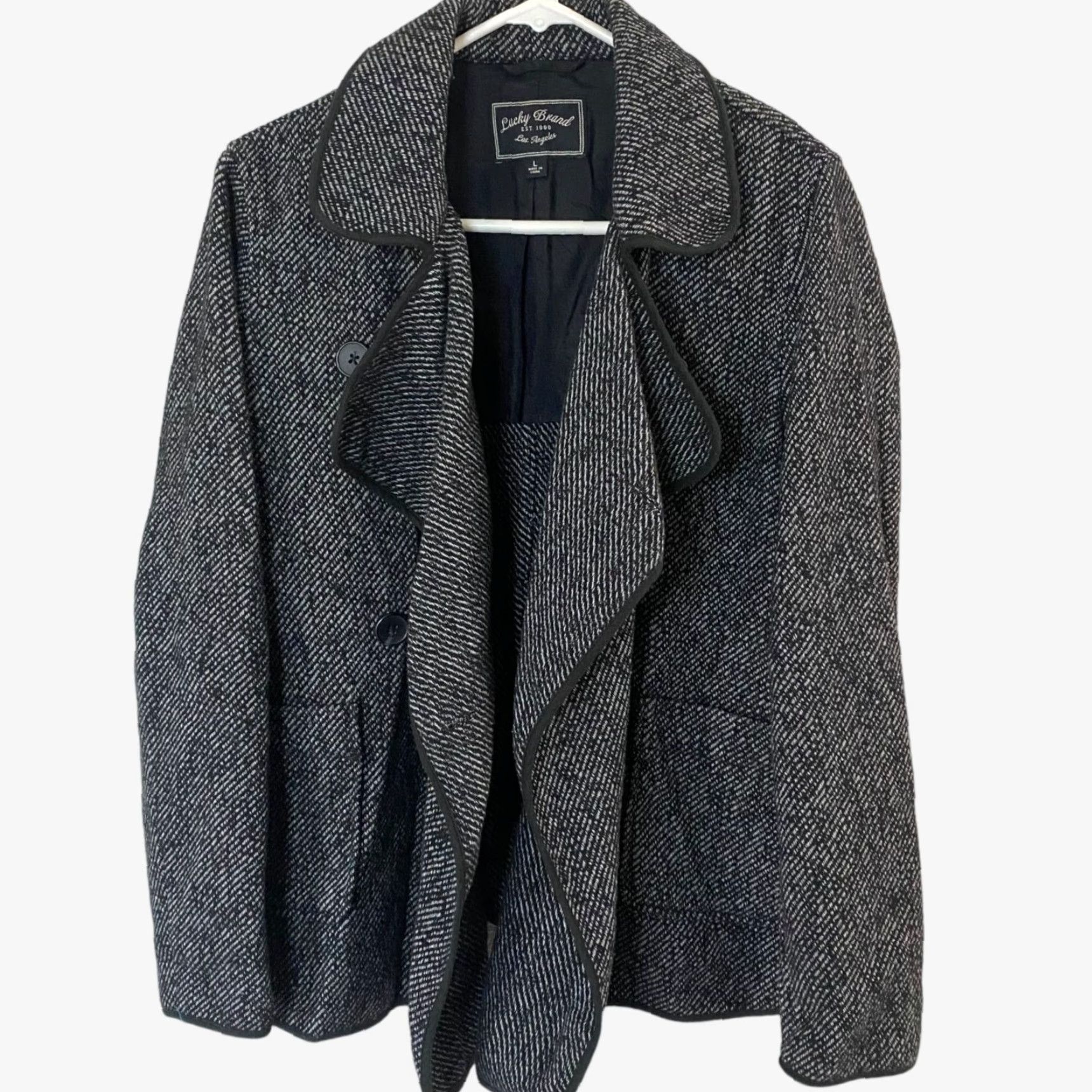 Lucky Brand VINTAGE Lucky Brand Pea Coat Jacket Womens Large Gray Wool Blend Double-Breasted Size L / US 10 / IT 46 - 4 Thumbnail