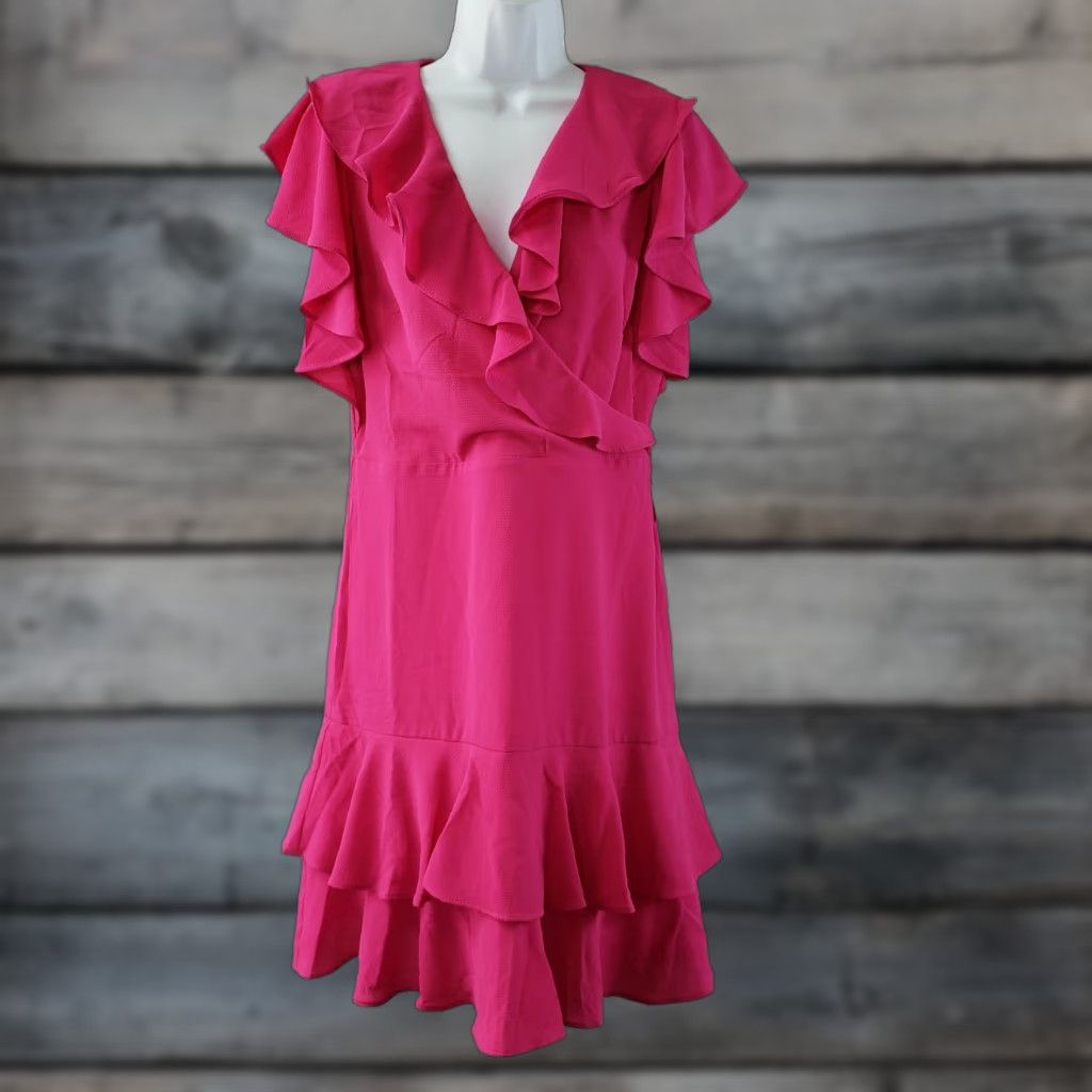 Nicole Miller Nicole Miller Studio Dress Womens Sz 8 Pink Ruffles V-Neck Flutter Sleeve Size M / US 6-8 / IT 42-44 - 1 Thumbnail