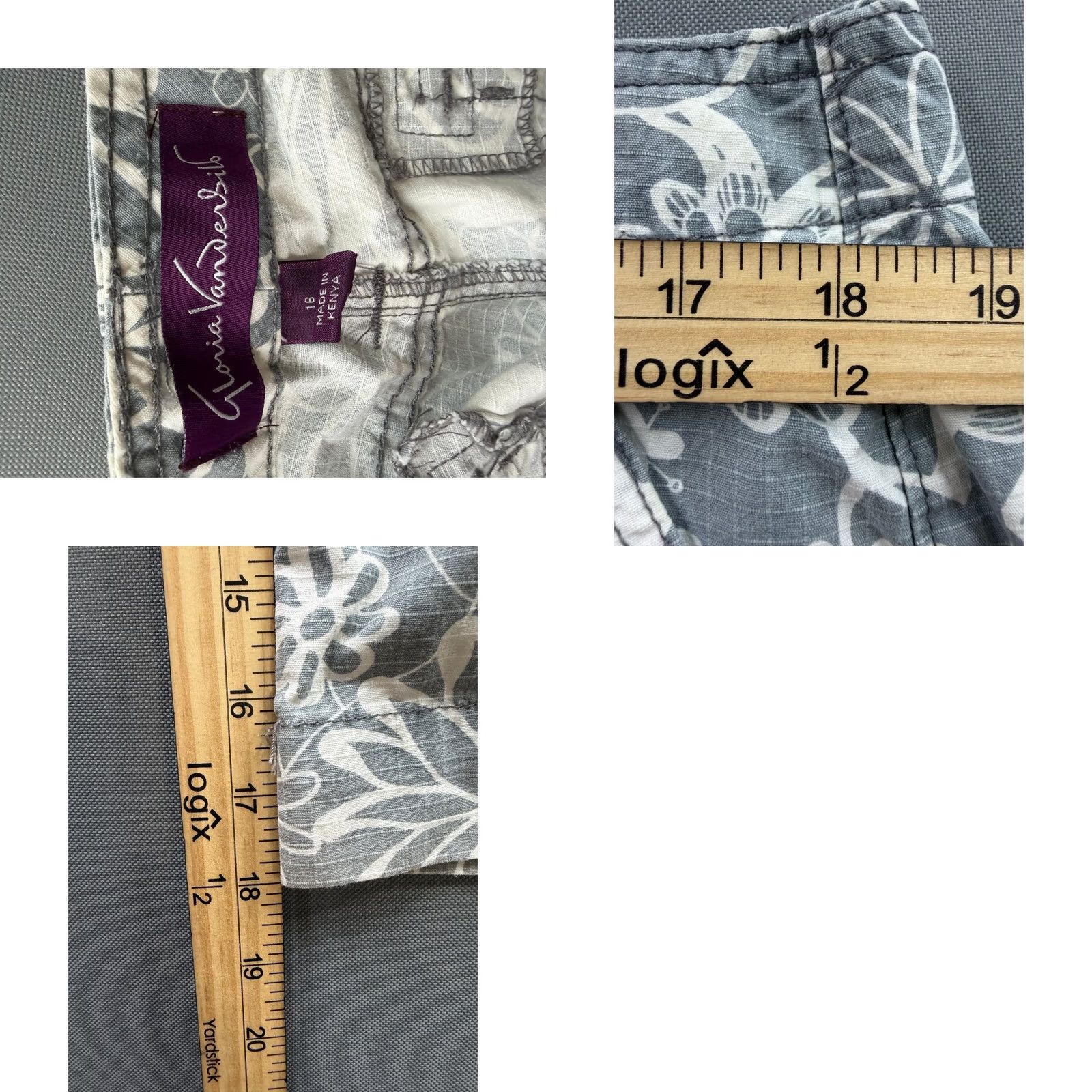 Gloria Vanderbilt Gloria Vanderbilt Capri Pants Womens Grey Floral Drawstring Cargo 16 Size 38" / US 16 / IT 52 - 8 Thumbnail