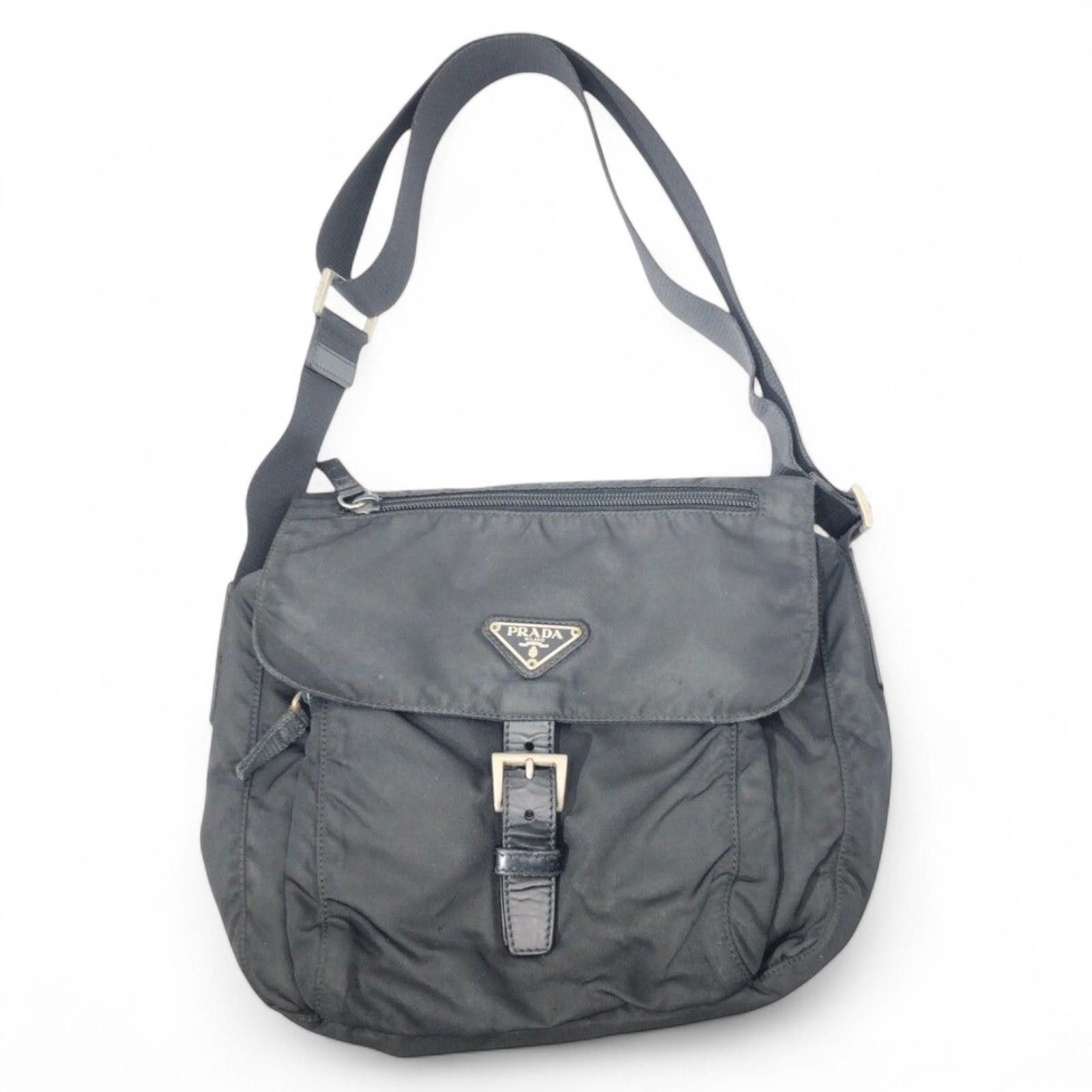 Prada Prada - Black Nylon Shoulder Bag Buckle Detail Size ONE SIZE - 8 Thumbnail