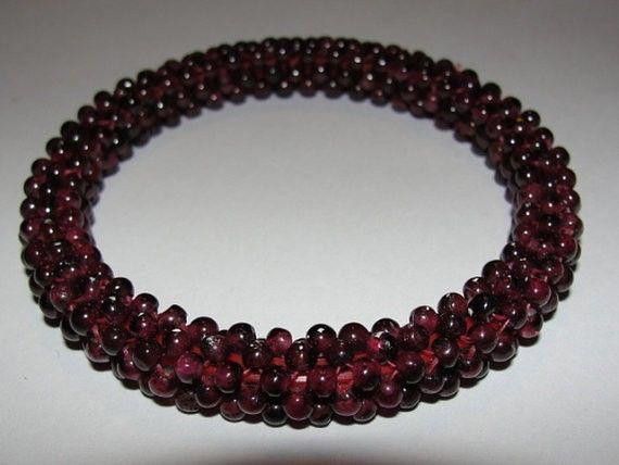 Designer Great Red Garnet Beaded Bangle Bracelet Size ONE SIZE - 1 Thumbnail