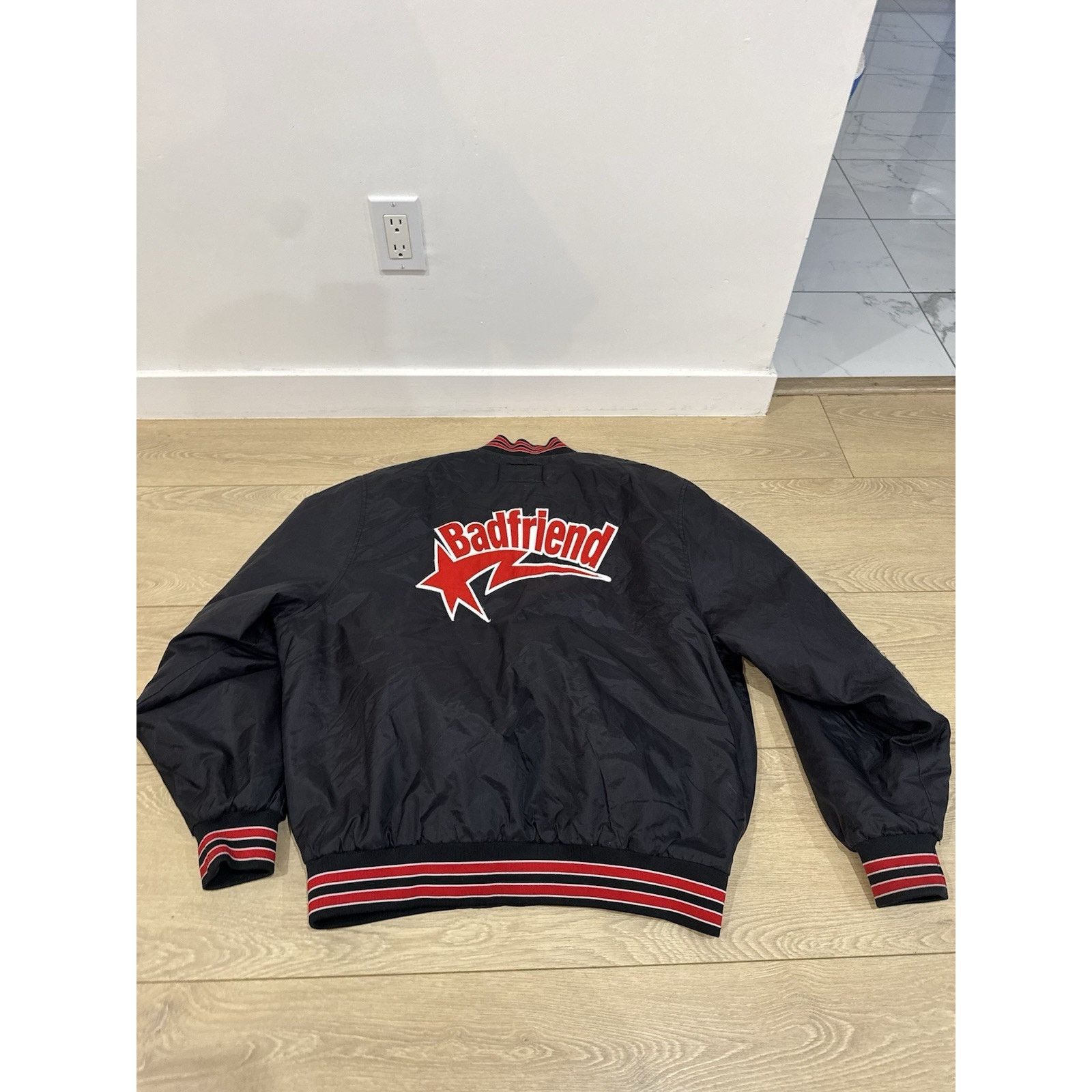 Badfriend BADFRIEND Varsity Bomber Jacket Size LARGE Black RARE Size US L / EU 52-54 / 3 - 6 Thumbnail