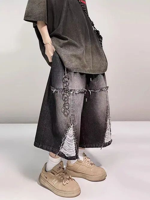 VIBE Vintage High Street Hip Hop Loose Fit Denim Shorts Size US 32 / EU 48 - 3 Thumbnail
