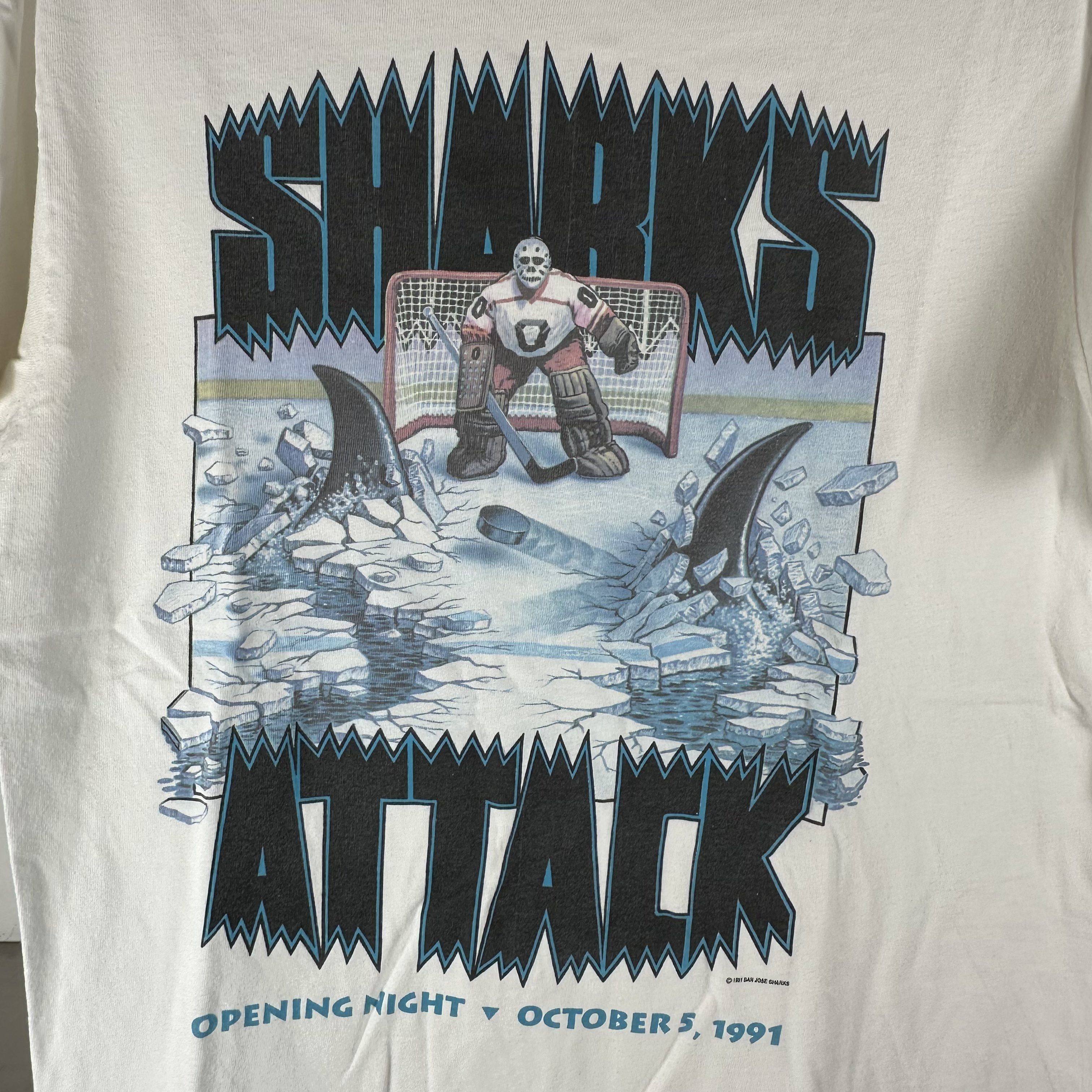 Vintage 1991 San Jose Sharks Attack NHL Graphic T-shirt