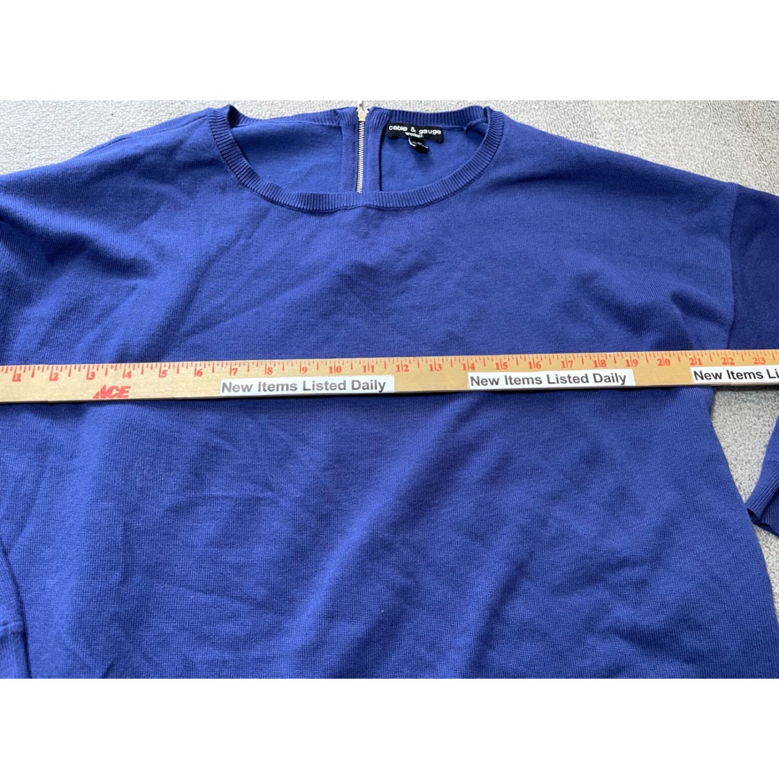 Vintage CABLE & GAUGE Sweater Womens XL Blue Cardigan Zip closure on back 1X Scoop Neck Women Size XL / US 12-14 / IT 48-50 - 3 Thumbnail