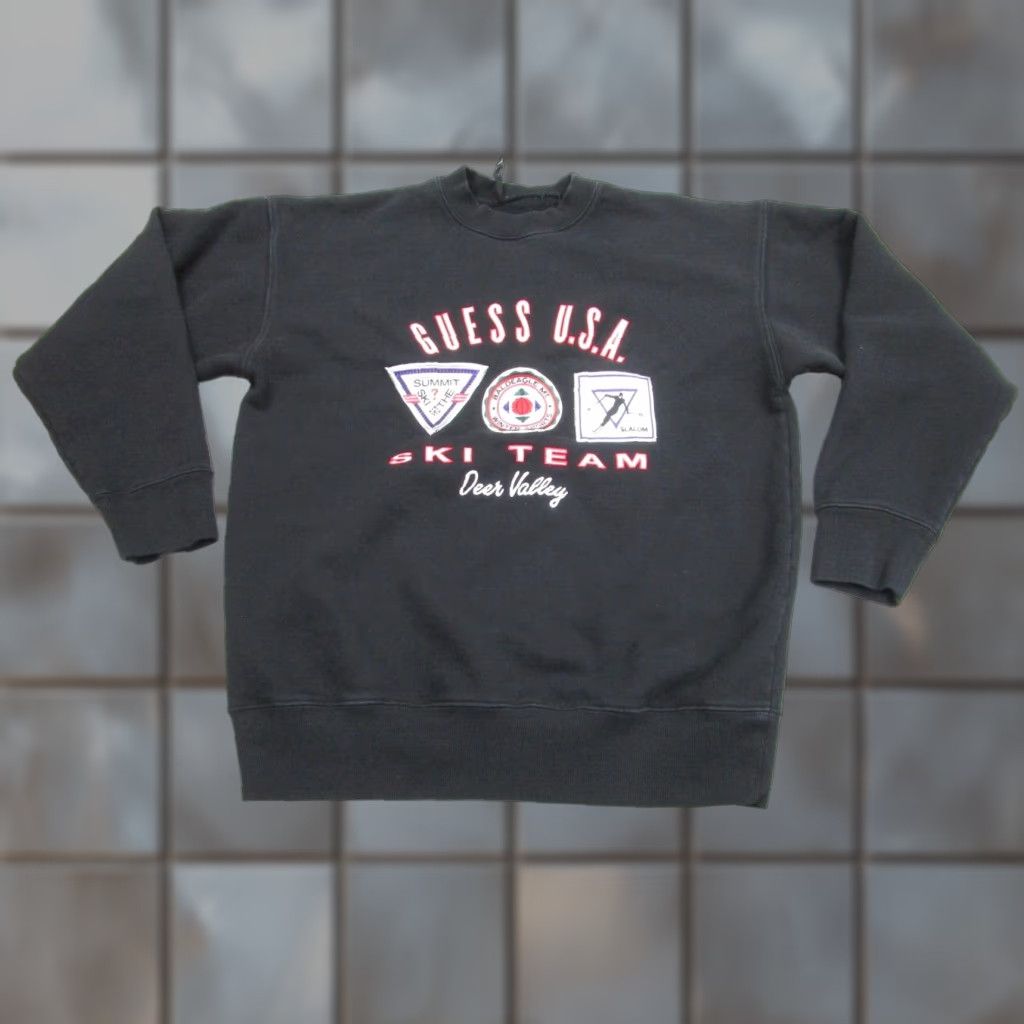VINTAGE Guess Sweatshirt Mens S Black Oversized 90s Crewneck Pullover Sweatshirt Womens?