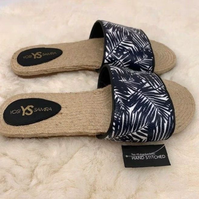 Vintage VINTAGE Yosi Samra Women's Slide Sandals Flat Jute White/Black Size 8 Size US 8 / IT 38 - 2 Thumbnail