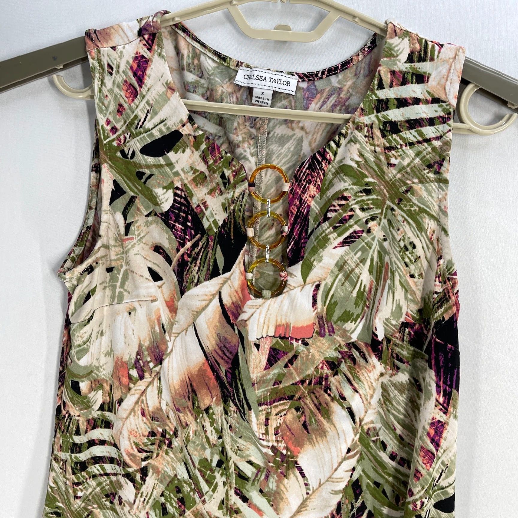 Vintage Chelsea Taylor Maxi Dress S Green Purple Tropical Sleeveless Resort Beach Women Slim Casual Size S / US 4 / IT 40 - 4 Thumbnail