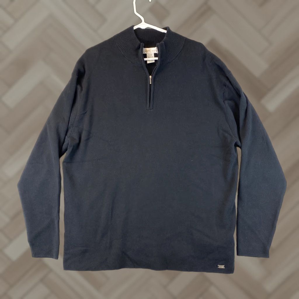Vintage Miglior Pullover Mens XL Navy Blue 1/2 Zip Mock Neck Zip Military 66-31 Size US XL / EU 56 / 4 - 1 Thumbnail