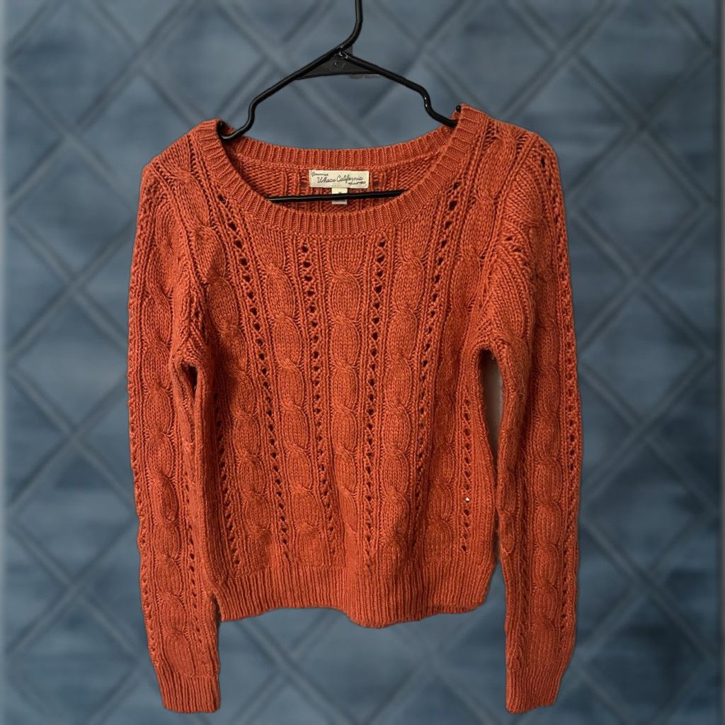 Vintage WHOAU Women Sweater Orange Knit Long Sleeve Crew Neck Casual Open Knit Pullover M Size - Regular Fit, Logo Accent, Fall Spring, Raglan Sleeve Size M / US 6-8 / IT 42-44 - 1 Thumbnail