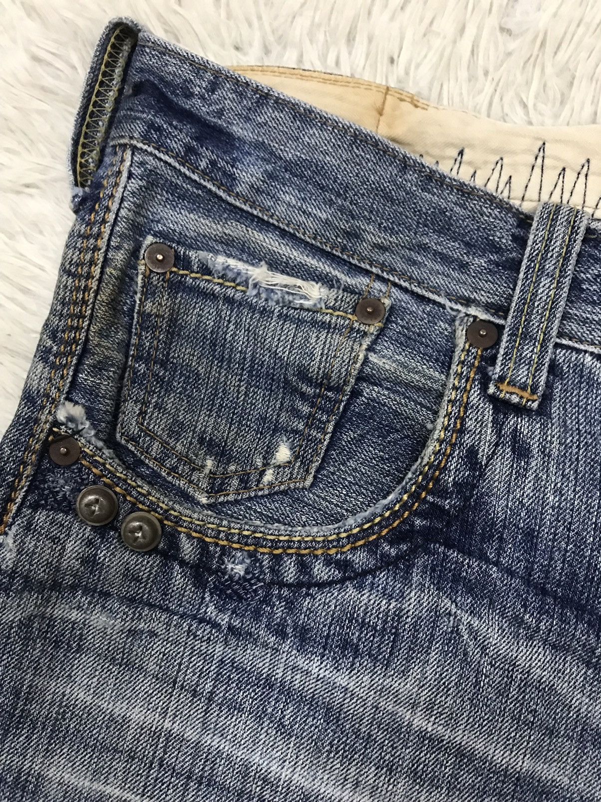 If Six Was Nine Vintage Bartack Work Clothing Distressed Denim Jeans Size US 34 / EU 50 - 8 Thumbnail