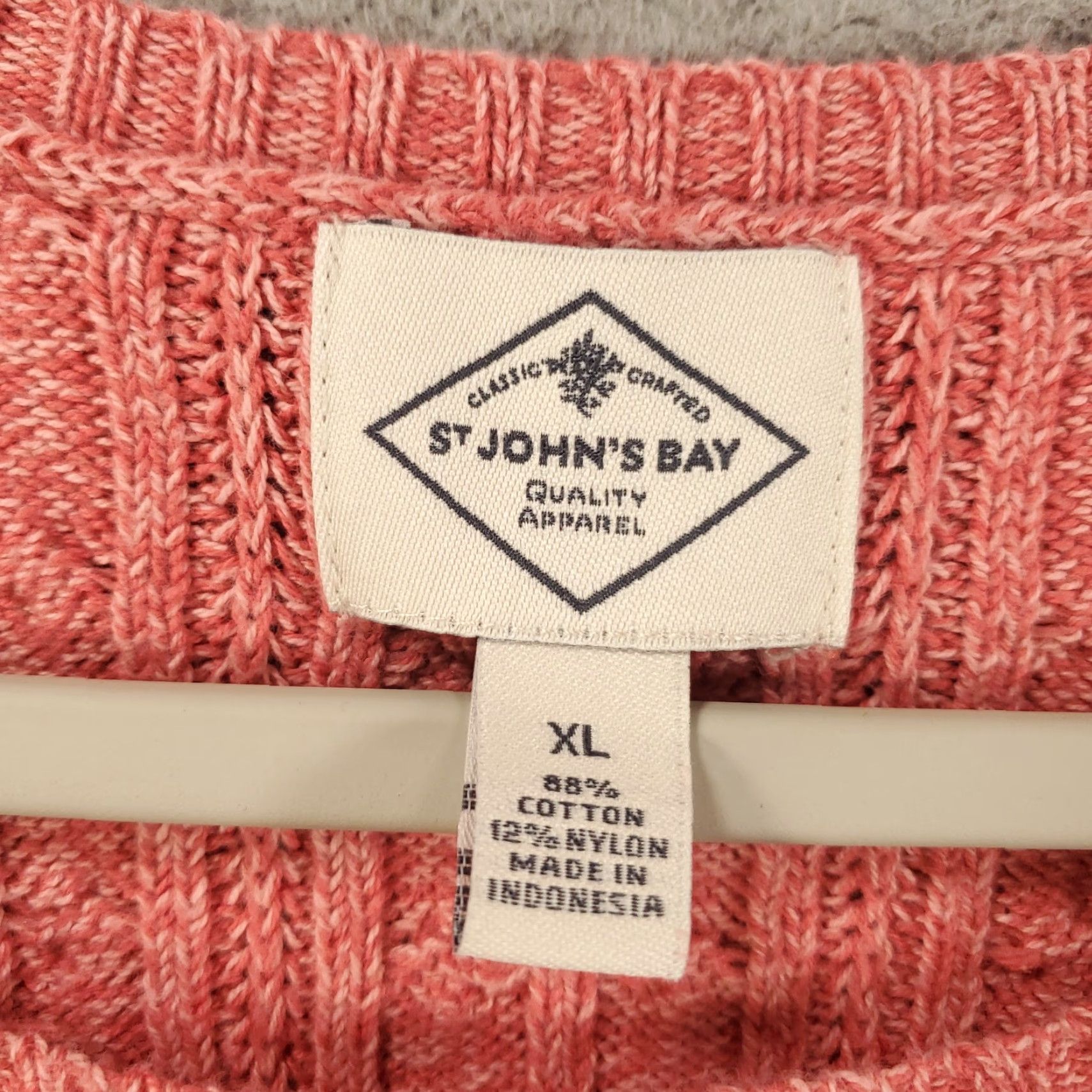 Vintage Womens Cable Knit Pullover Sweater Size XL Pink Orange St. John's Bay Cotton Nylon Knit Round Neck Long Sleeve Casual/Winter/Fall/Spring Womens Size XL / US 12-14 / IT 48-50 - 5 Thumbnail