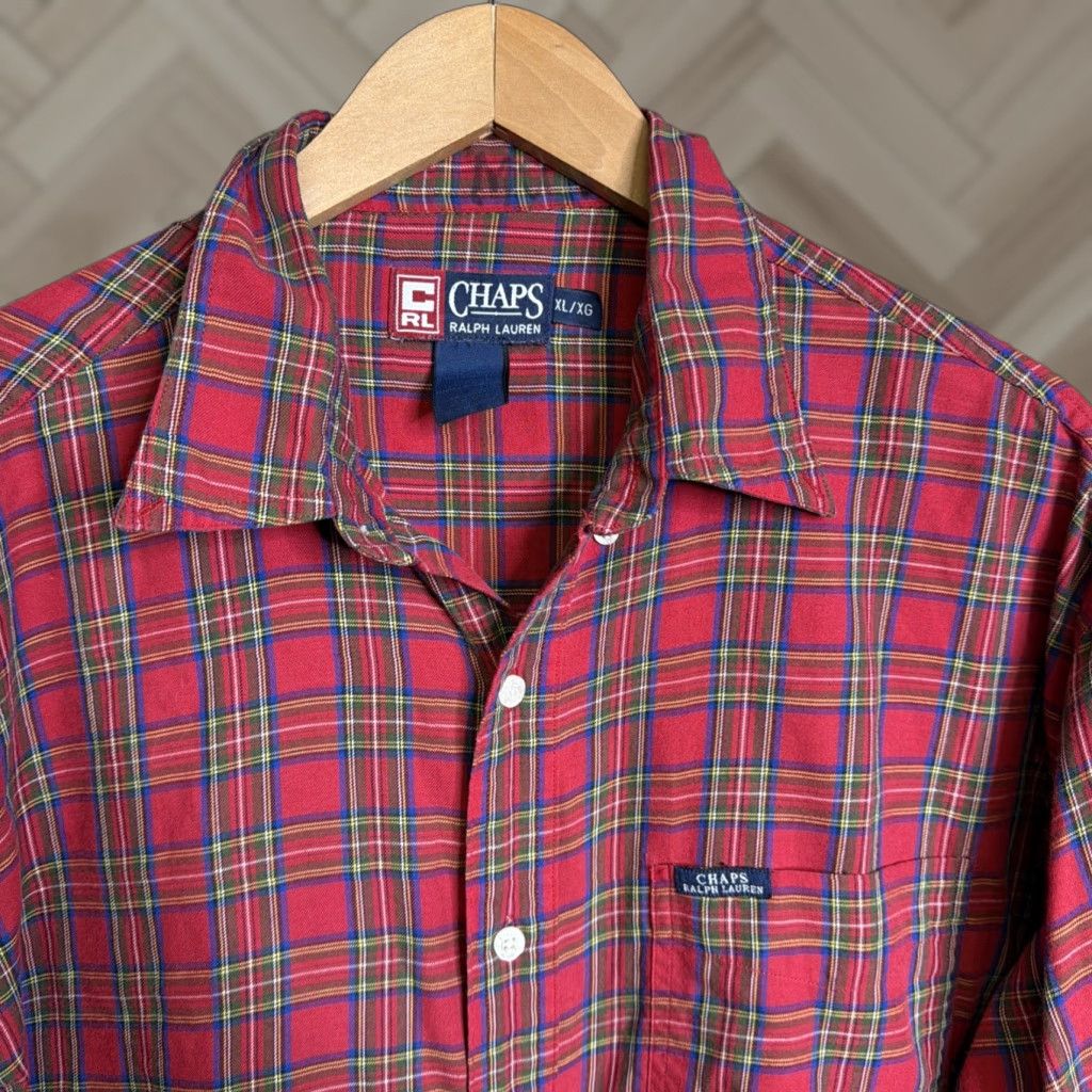 Chaps VINTAGE Chaps Ralph Lauren Shirt Button-Up Men XL Red Plaid Pocket Long Sleeve Button-Down Collar Size US XL / EU 56 / 4 - 1 Thumbnail