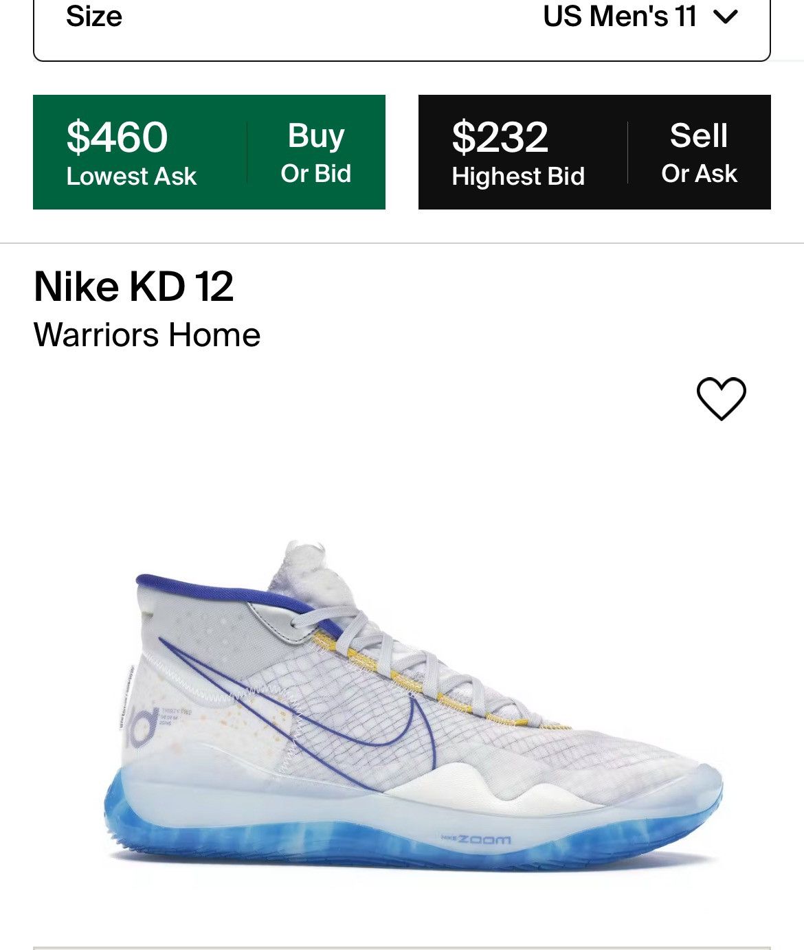 Nike Nike KD 12 Warriors Home Size US 11.5 / EU 44-45 - 9 Thumbnail