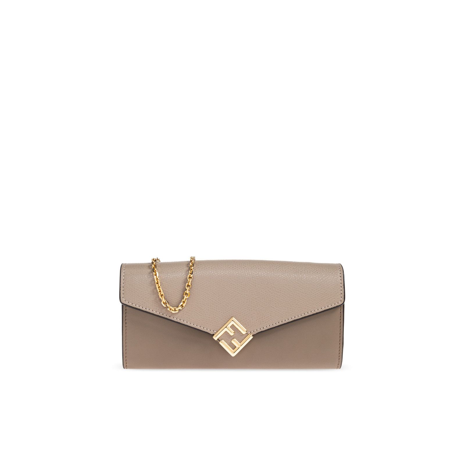 FENDI $930 Gray FF Diamonds Leather Chain Wallet New & Authe