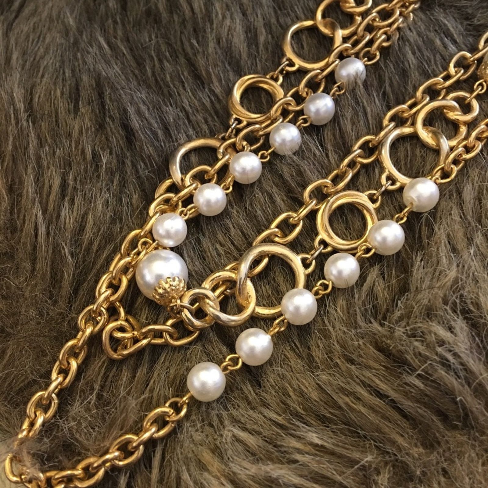 Vintage Vintage triple layer gold chain pearl necklace Size ONE SIZE - 6 Thumbnail