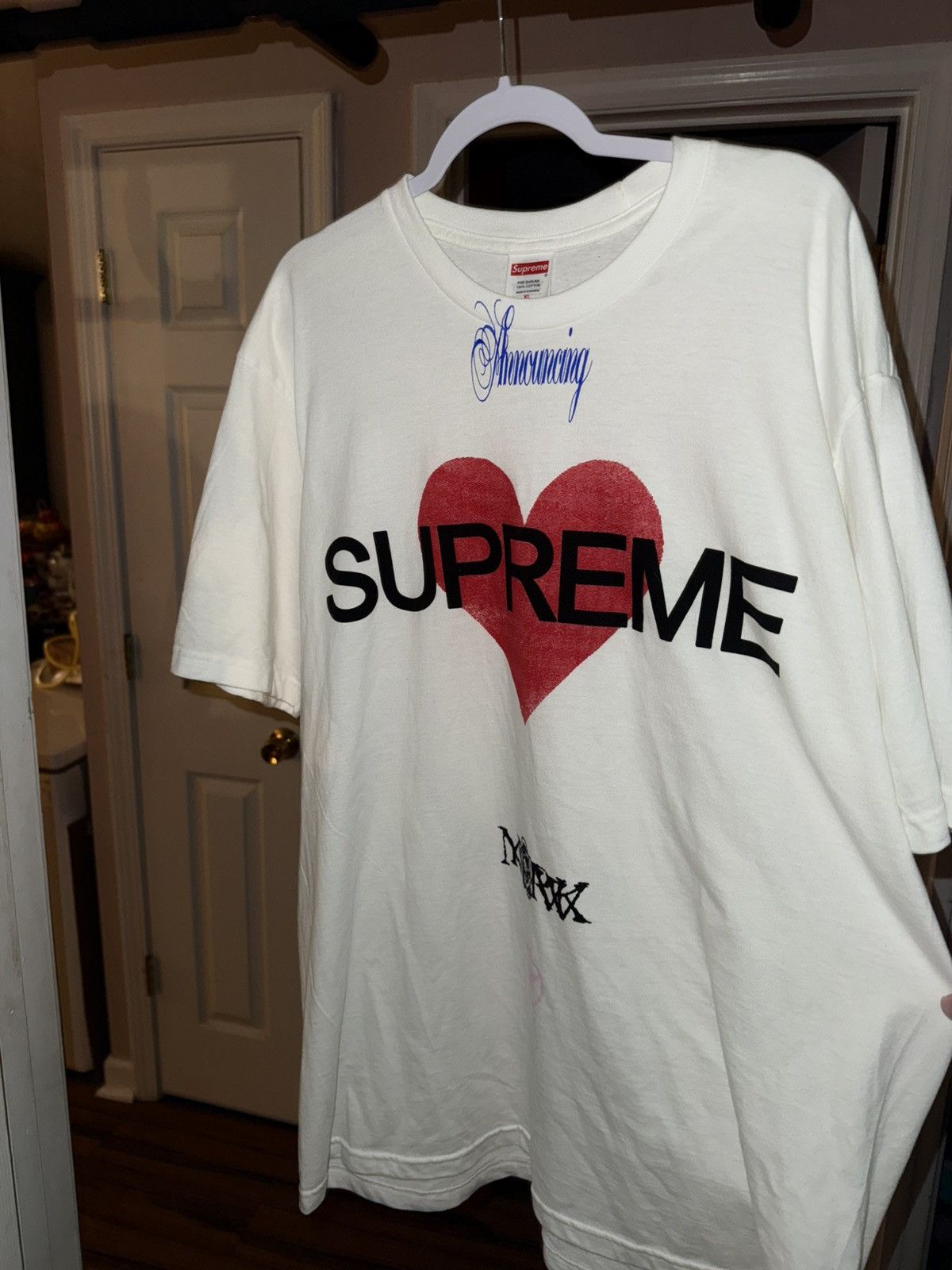 Supreme white supreme announcing tee | Grailed