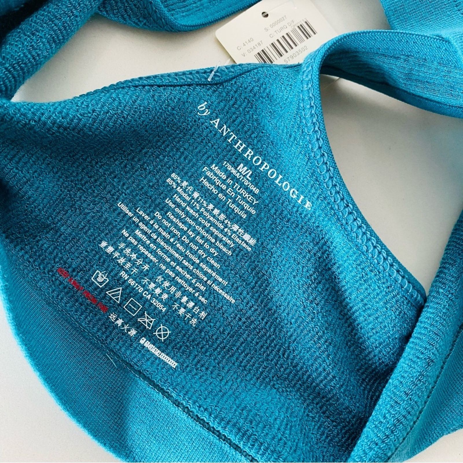 Anthropologie NEW ANTHROPOLOGIE. Blue Aqua Turquoise Ribbed Scoop Bralette Size M / US 6-8 / IT 42-44 - 6 Thumbnail