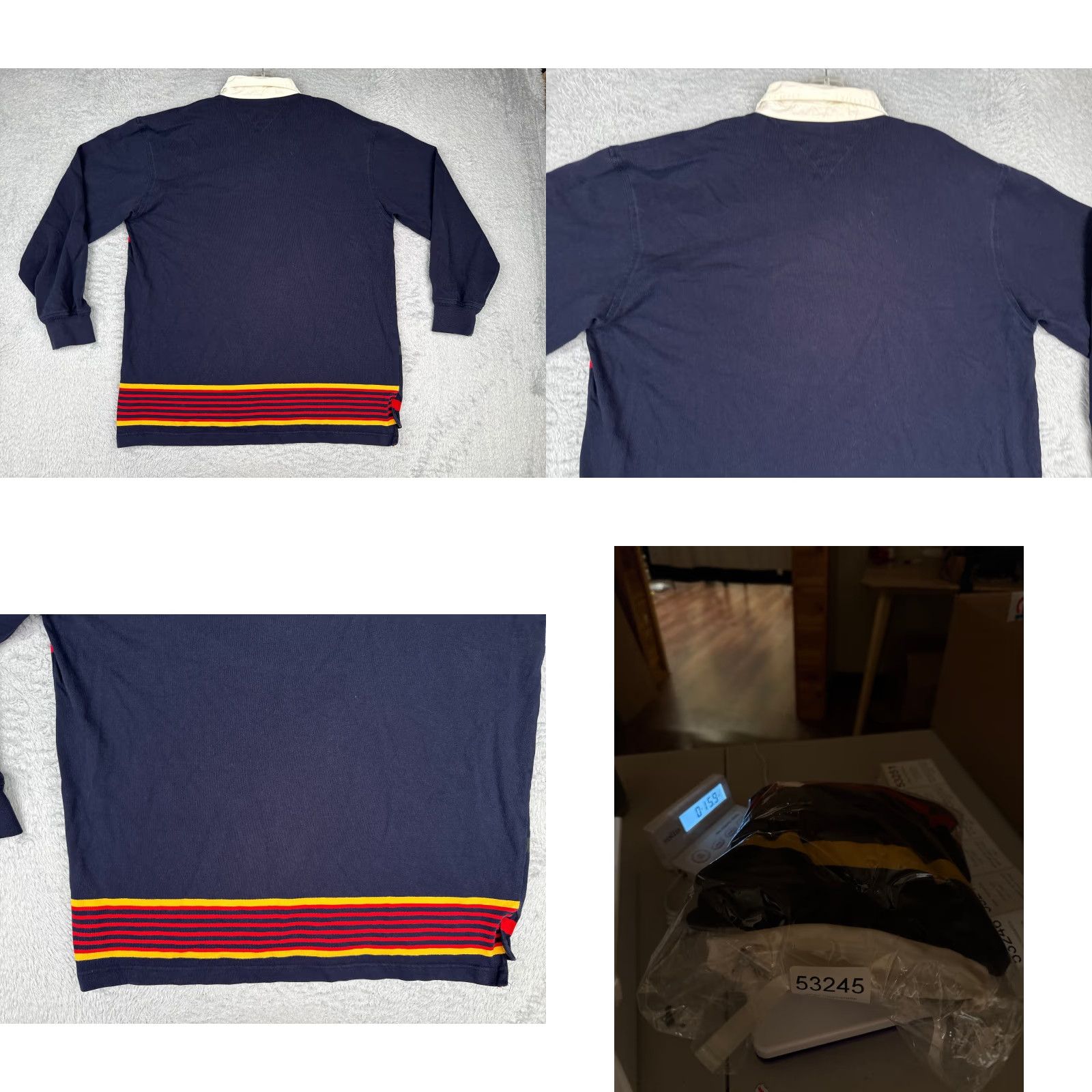 VINTAGE Tommy Hilfiger Polo Shirt Men Large Blue Stripe Long Sleeve Crest Shirt