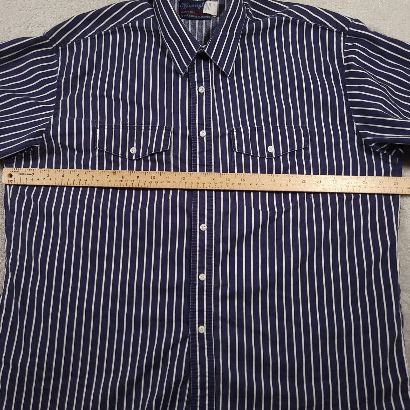 Wrangler Wrangler Shirt Mens 2XL Blue White Striped Short Sleeve Western X Long Tails Button-Up Size US XXL / EU 58 / 5 - 4 Thumbnail