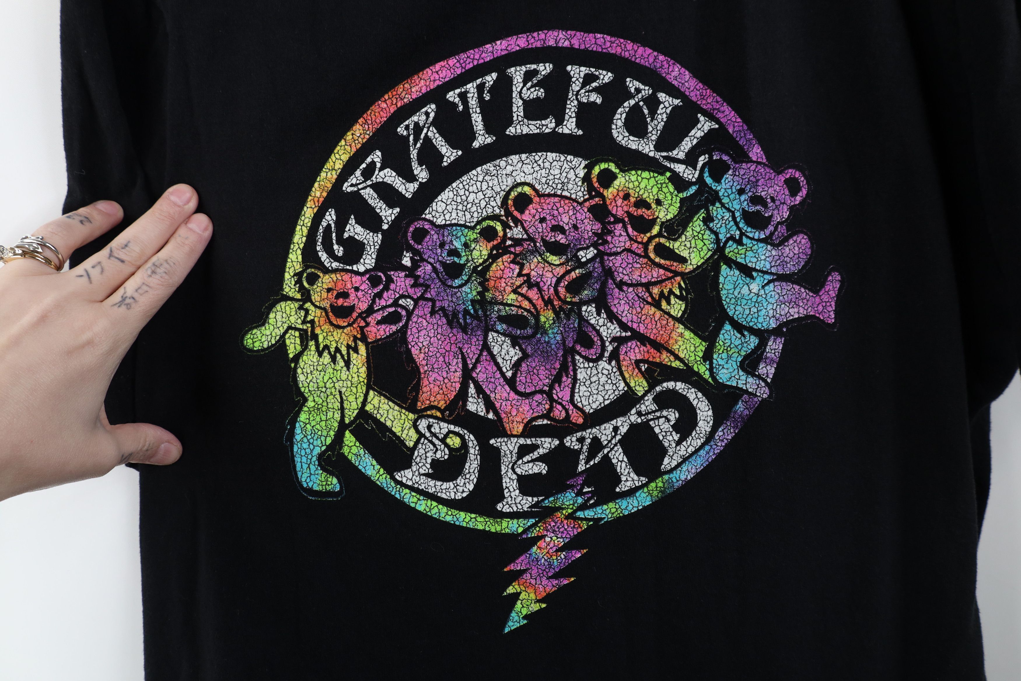 Vintage Retro Y2K Rainbow Bear Grateful Dead Band T-Shirt Black Size US XL / EU 56 / 4 - 4 Thumbnail