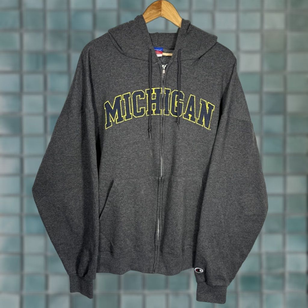 Champion CHAMPION Michigan Wolverines Hoodie XXL Gray Full Zip Hoodie Kangaroo Pocket Size US XXL / EU 58 / 5 - 1 Thumbnail