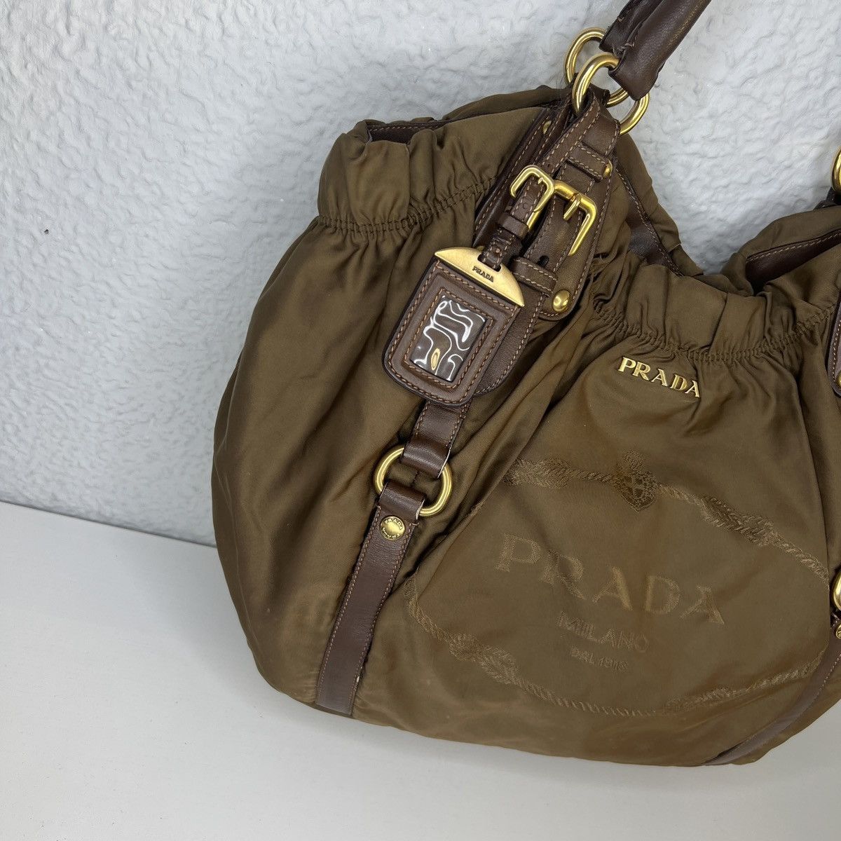 Prada Prada Milano Shoulder Tote Bag Brown Leather Big Logo Size ONE SIZE - 2 Thumbnail