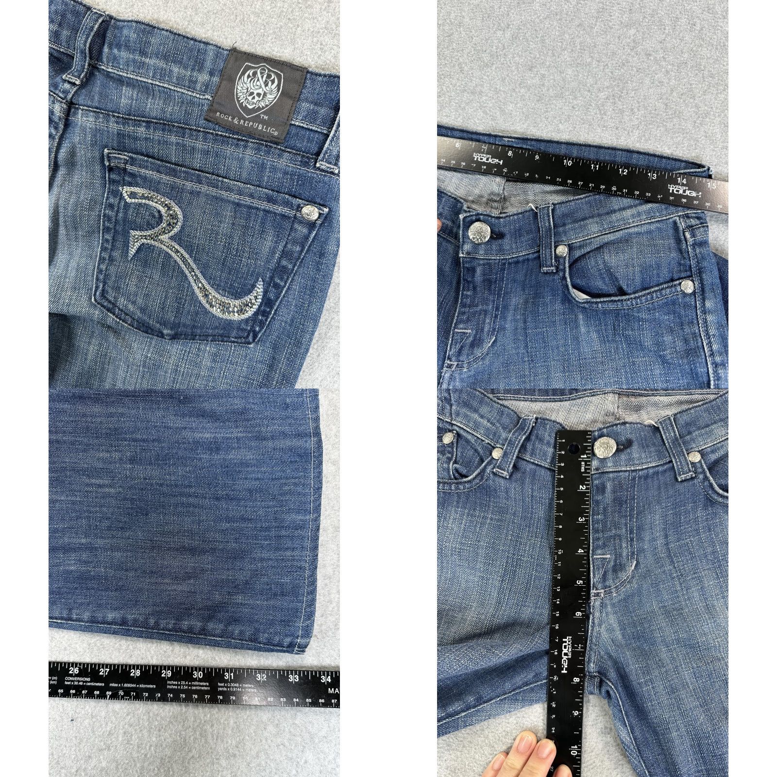 Vintage Rock & Republic Jeans Womens 27 Blue Bootcut Rhinestone Denim Medium Wash Size 27" / US 4 / IT 40 - 9 Thumbnail