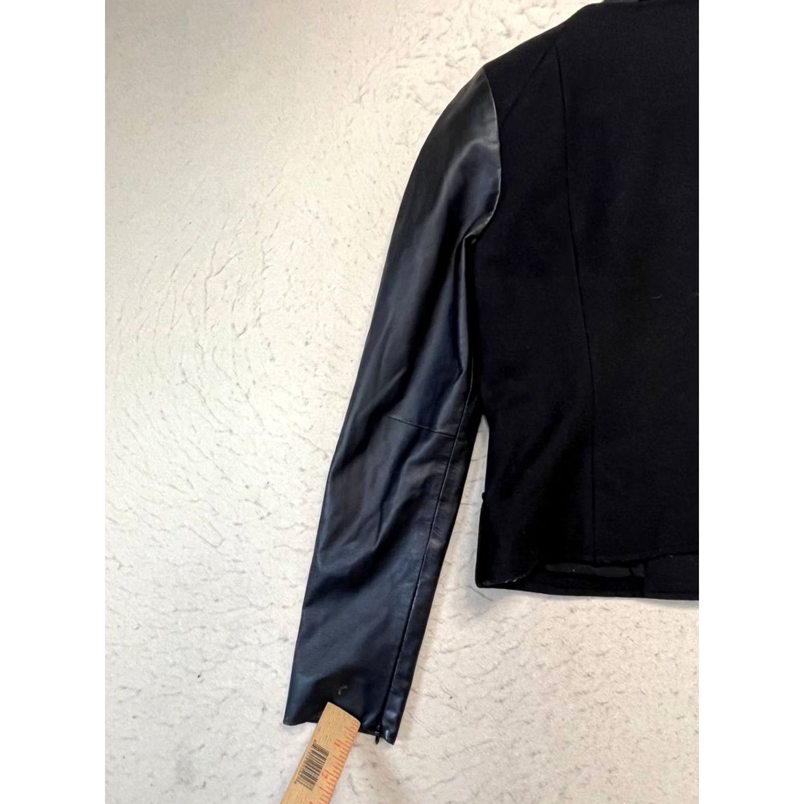 Vintage Valette Tweed Jacket Women’s Size M Black Contrast Leather Sleeve Moto Size M / US 6-8 / IT 42-44 - 6 Thumbnail