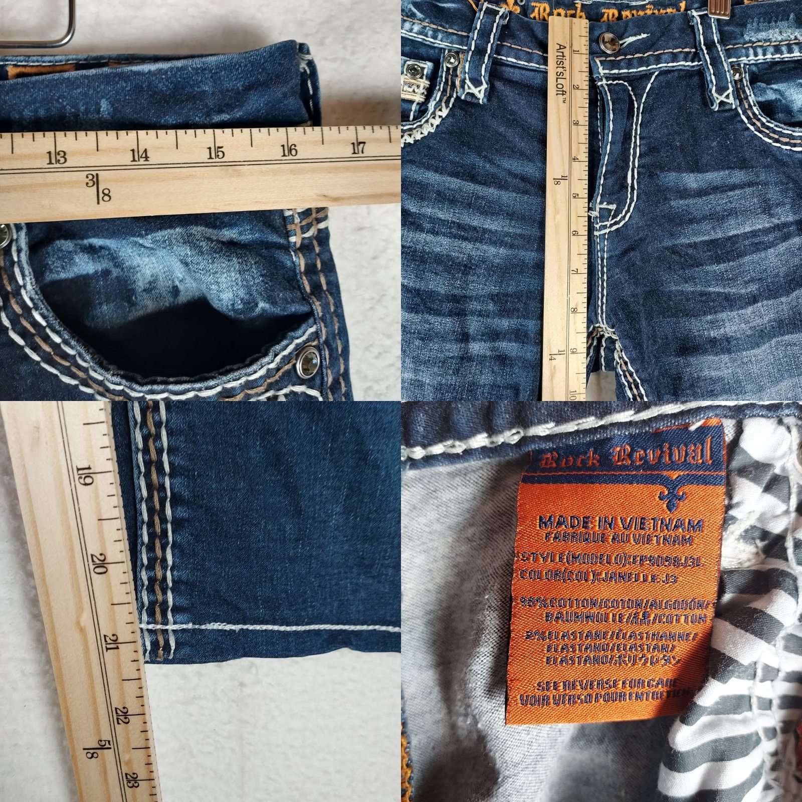 Vintage Rock Revival Janelle Straight Leg Jeans Women’s 30 Medium Wash Embroidered Blue Denim 5-Pocket Zip Regular Vintage? No (remove question) Size 30" / US 8 / IT 44 - 8 Thumbnail