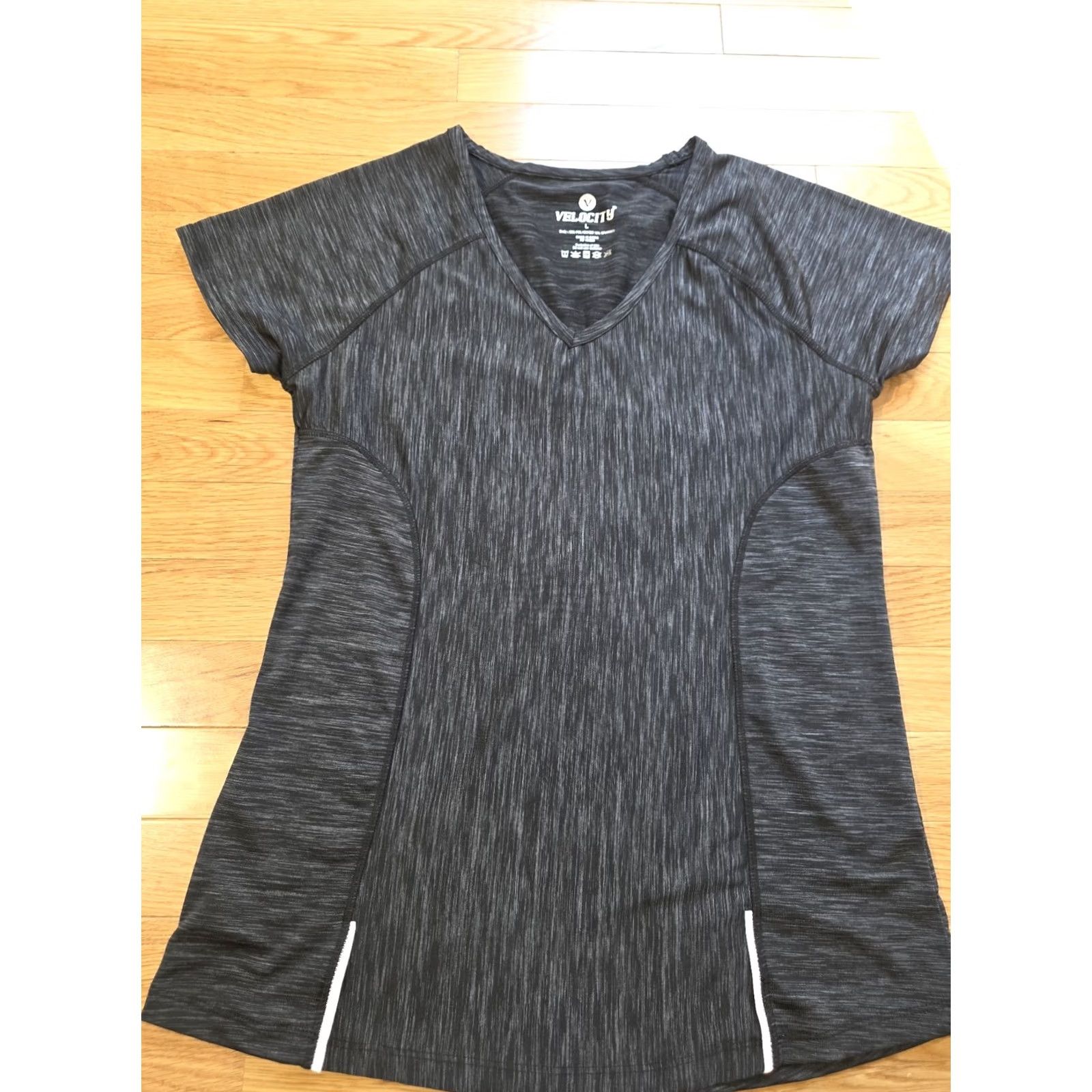 Vintage Velocity Shirt Women L Black Spacedye Short Sleeve Athletic T-Shirt V-Neck Pullover Basic Fall Spring Summer Winter Activewear Velocity Size L / US 10 / IT 46 - 7 Thumbnail
