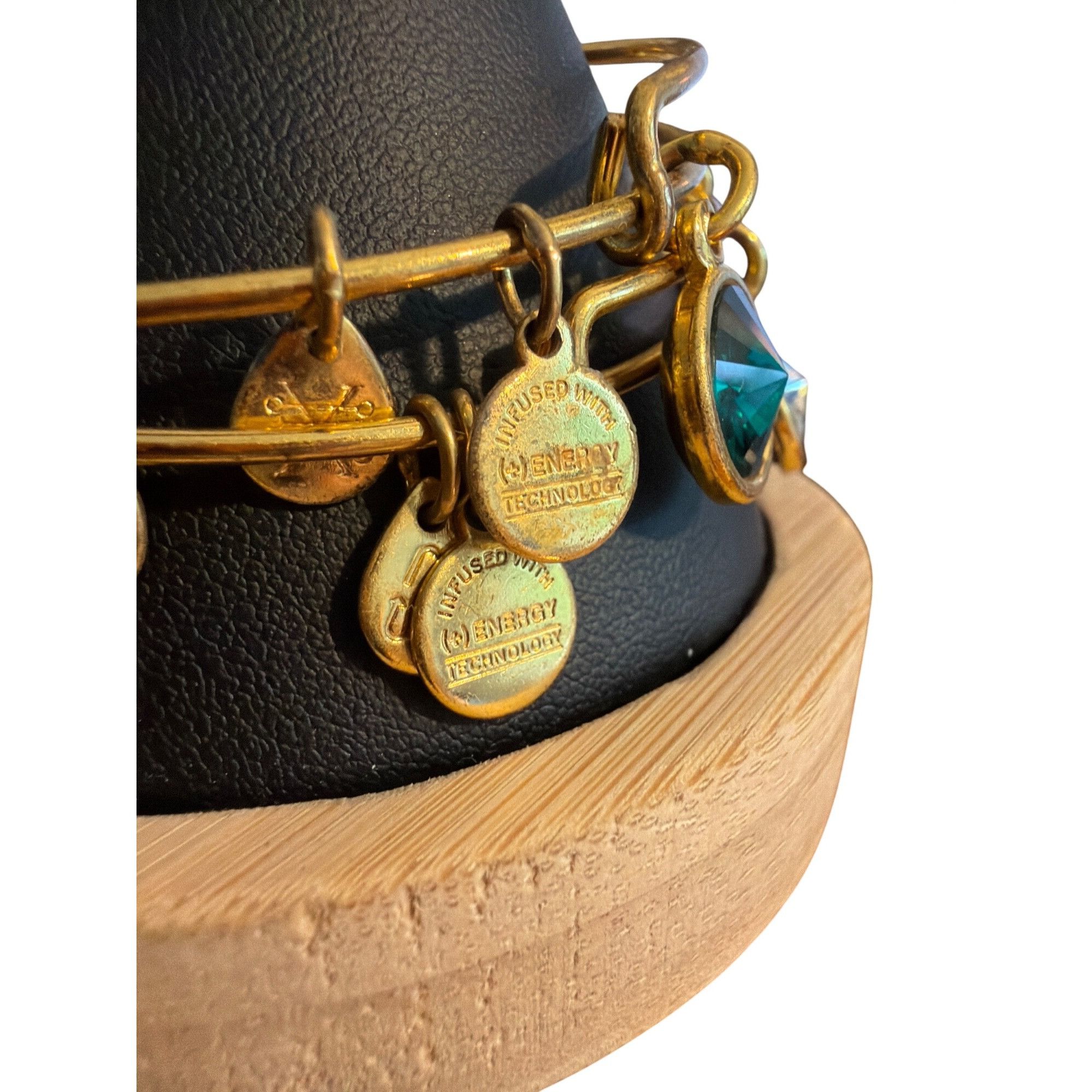 Other 2 Alex And Ani Gold Tone Crystal Charm Bangle Bracelets Gree Size ONE SIZE - 2 Thumbnail