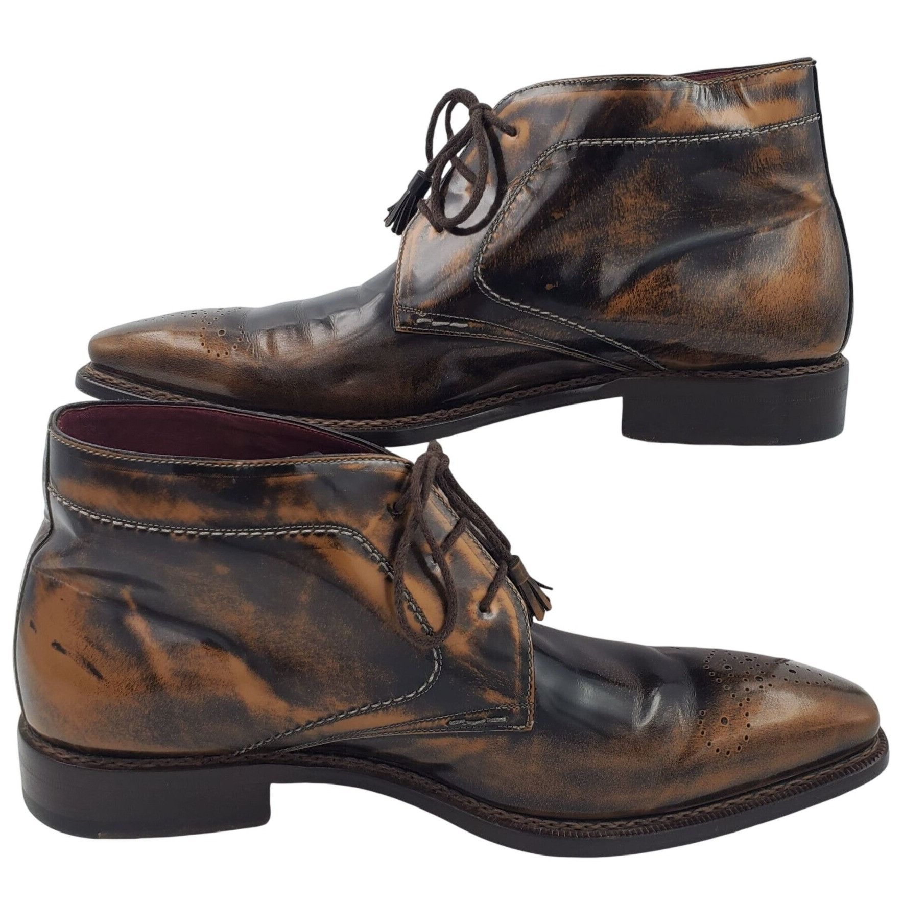 Mezlan Mezlan Spain Antiqued Brown Gloss Leather Chukka Boots 12M Size US 12 / EU 45 - 5 Thumbnail