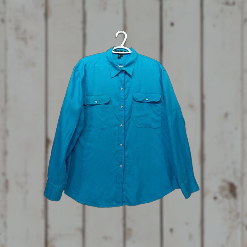 Ralph Lauren Lauren Ralph Lauren Shirt Women's XL Teal 100% Linen Long Sleeve Button Up Size XL / US 12-14 / IT 48-50 - 1 Thumbnail