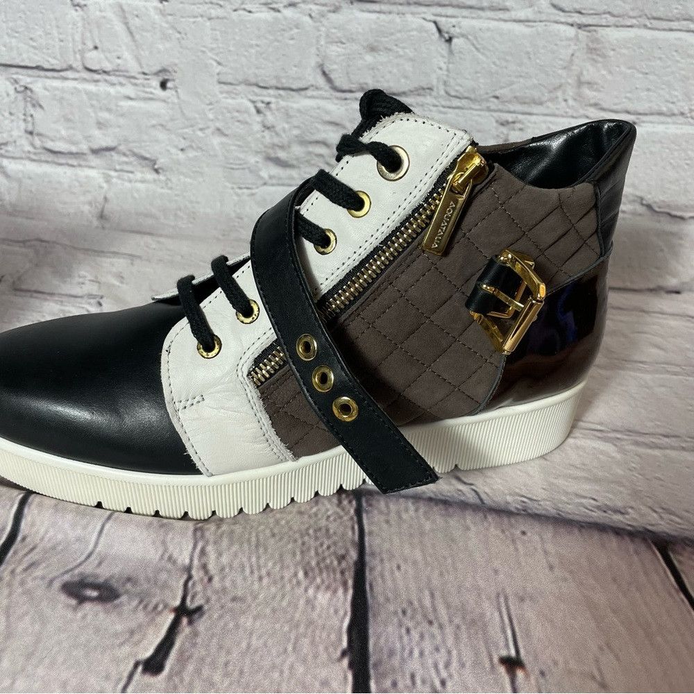 New Aquatalia Leather Adine Brown White Hi Top Sneakers Siz