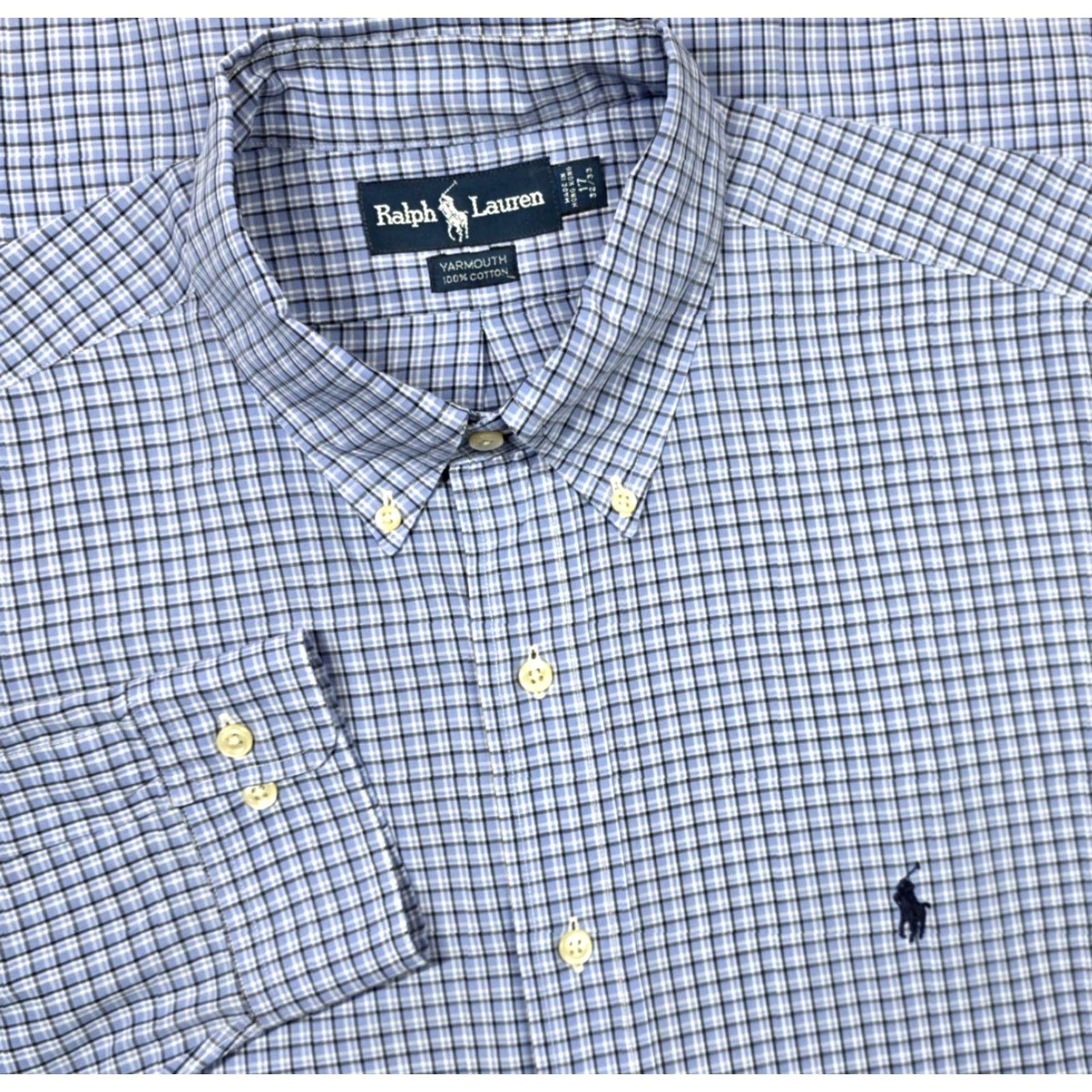 Polo Ralph Lauren VINTAGE Polo Ralph Lauren Shirt 90s Plaid Button-Up Long Sleeve 17-32/33 Blue Men's Size US XL / EU 56 / 4 - 2 Thumbnail