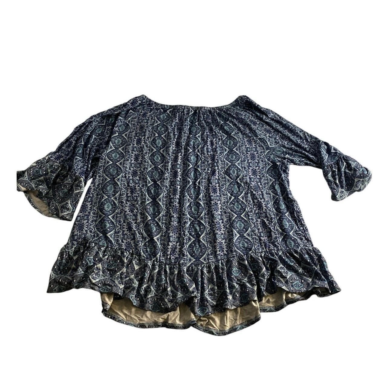 Other Boho Ruffle Hem Peasant Top Blue Paisley Print Style & Co XL Size XL / US 12-14 / IT 48-50 - 5 Thumbnail