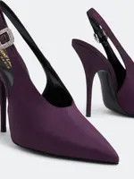 Saint Laurent Paris oc11z1125 Yasmeen Slingback Pumps Shantung Dark Purple Size US 6 / IT 36 - 2 Thumbnail