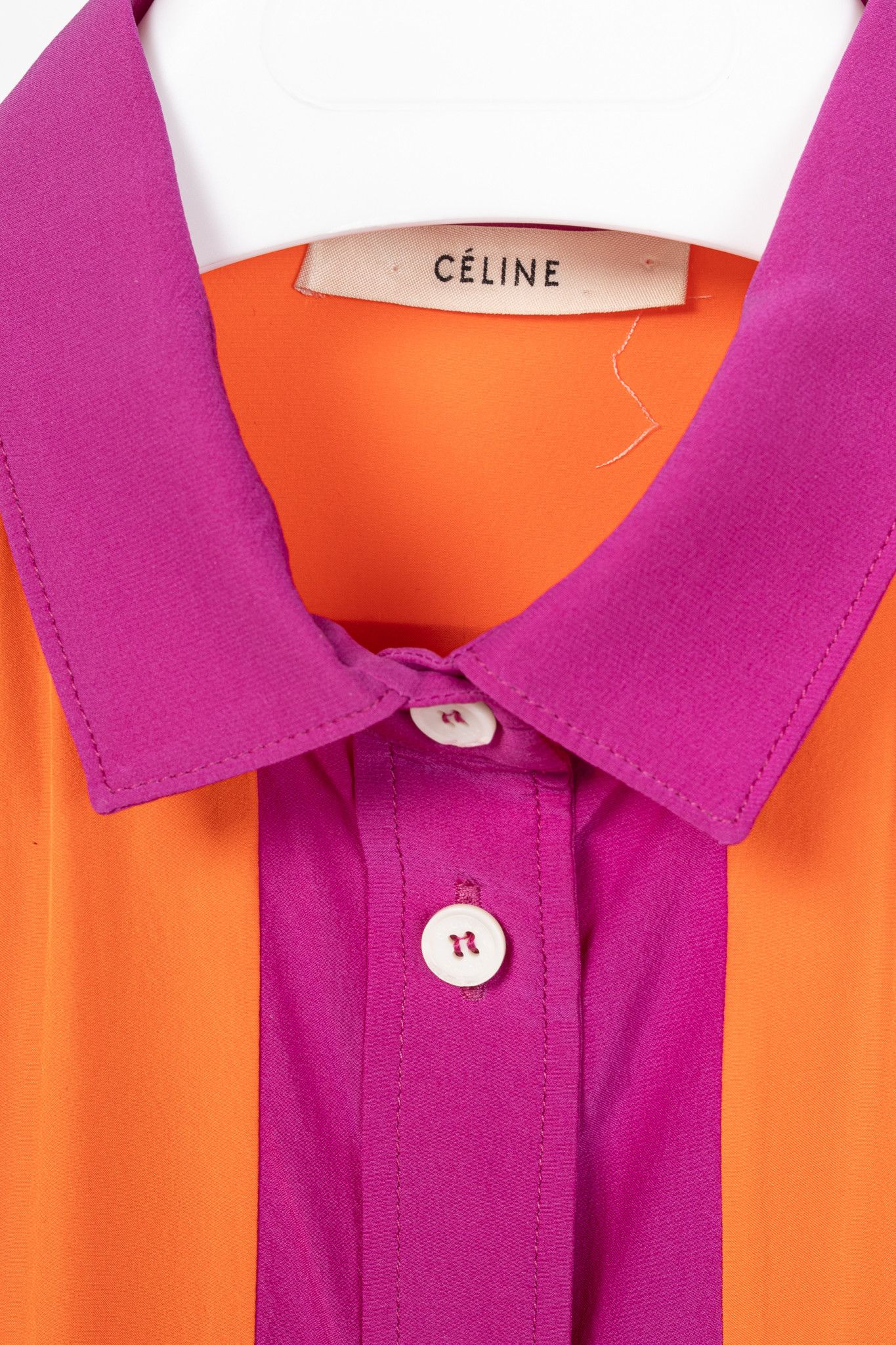 Celine Celine Fuchsia & Orange Colourblock Silk Buttoned Shirt Size L / US 10 / IT 46 - 4 Thumbnail
