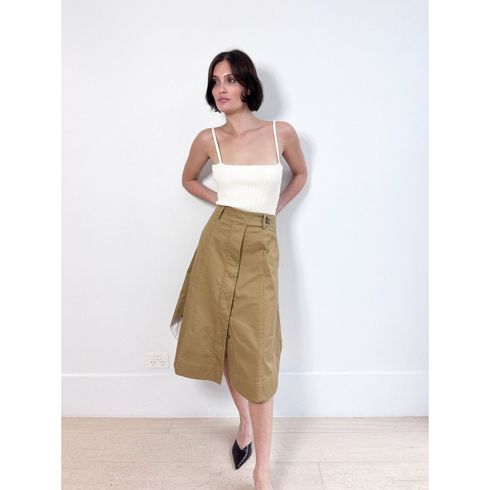 Lee Mathews Lee Mathews Tan Drill Midi Skirt Size 26" / US 2 / IT 38 - 4 Thumbnail