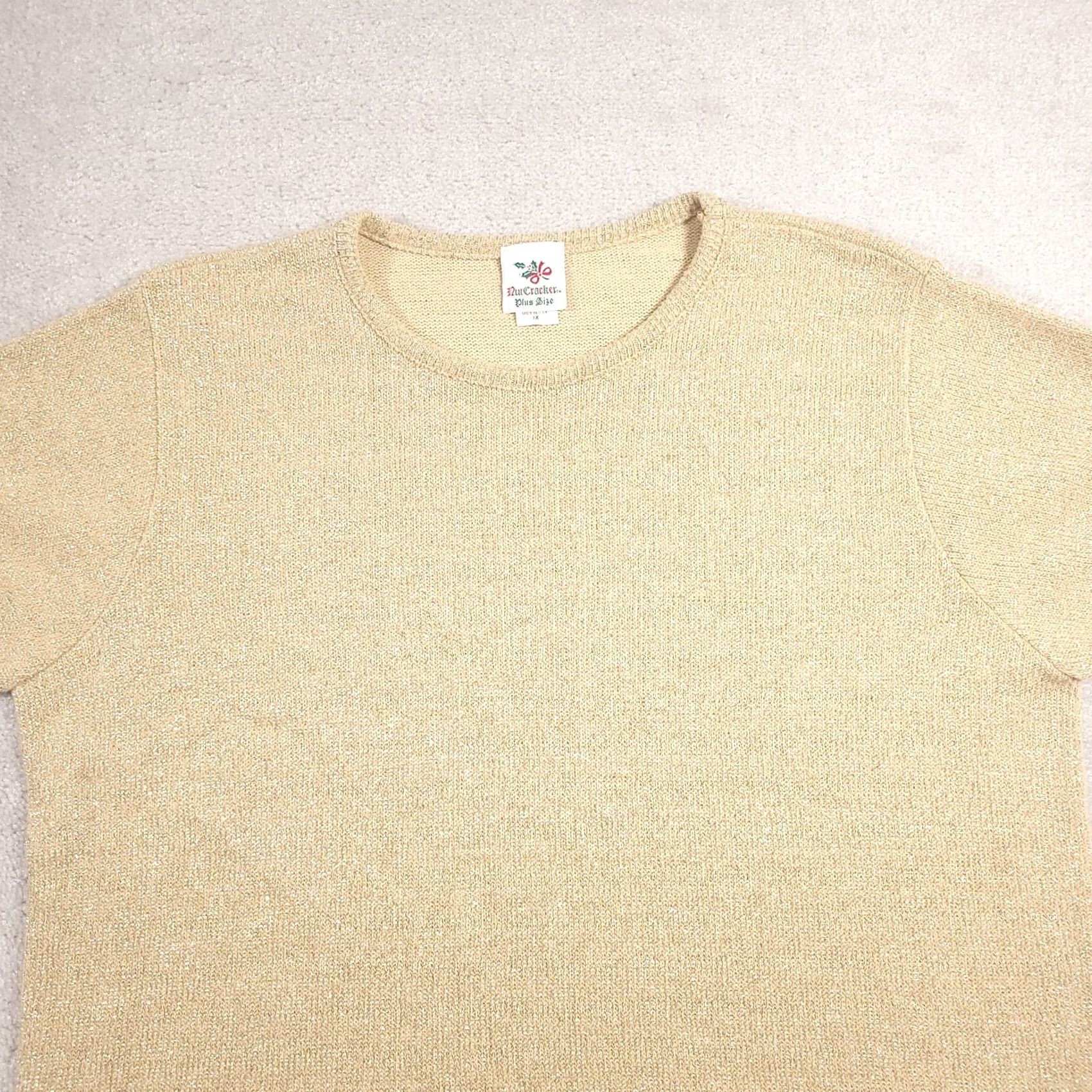 Vintage VINTAGE Nutcracker Sweater Women 1X Plus Size Short Sleeve Knit Gold Shimmer USA Vest 90s Christmas Womens Size XL / US 12-14 / IT 48-50 - 3 Thumbnail