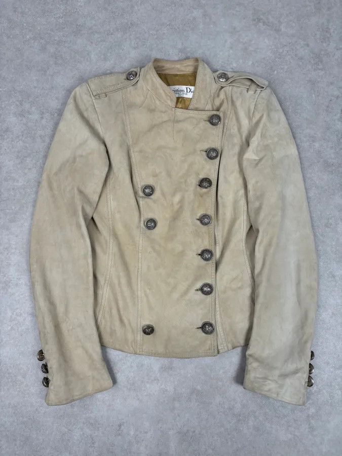 Dior AW2005 Christian Dior Beige Asymmetrical Officer Leather Jacket Size S / US 4 / IT 40 - 1 Thumbnail