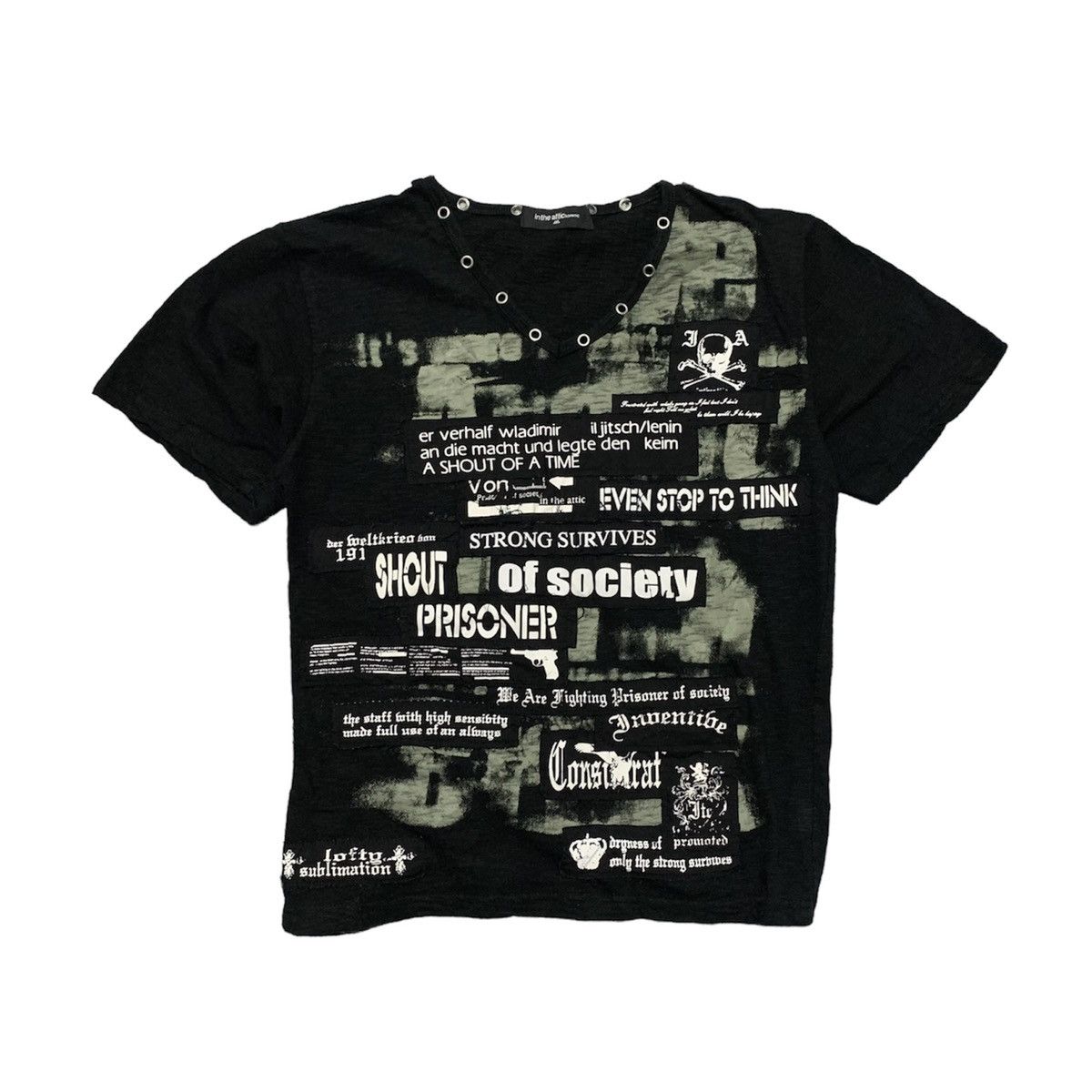 image of In The Attic Patchwork Gothic Punk Tee in Black, Men's (Size Large)